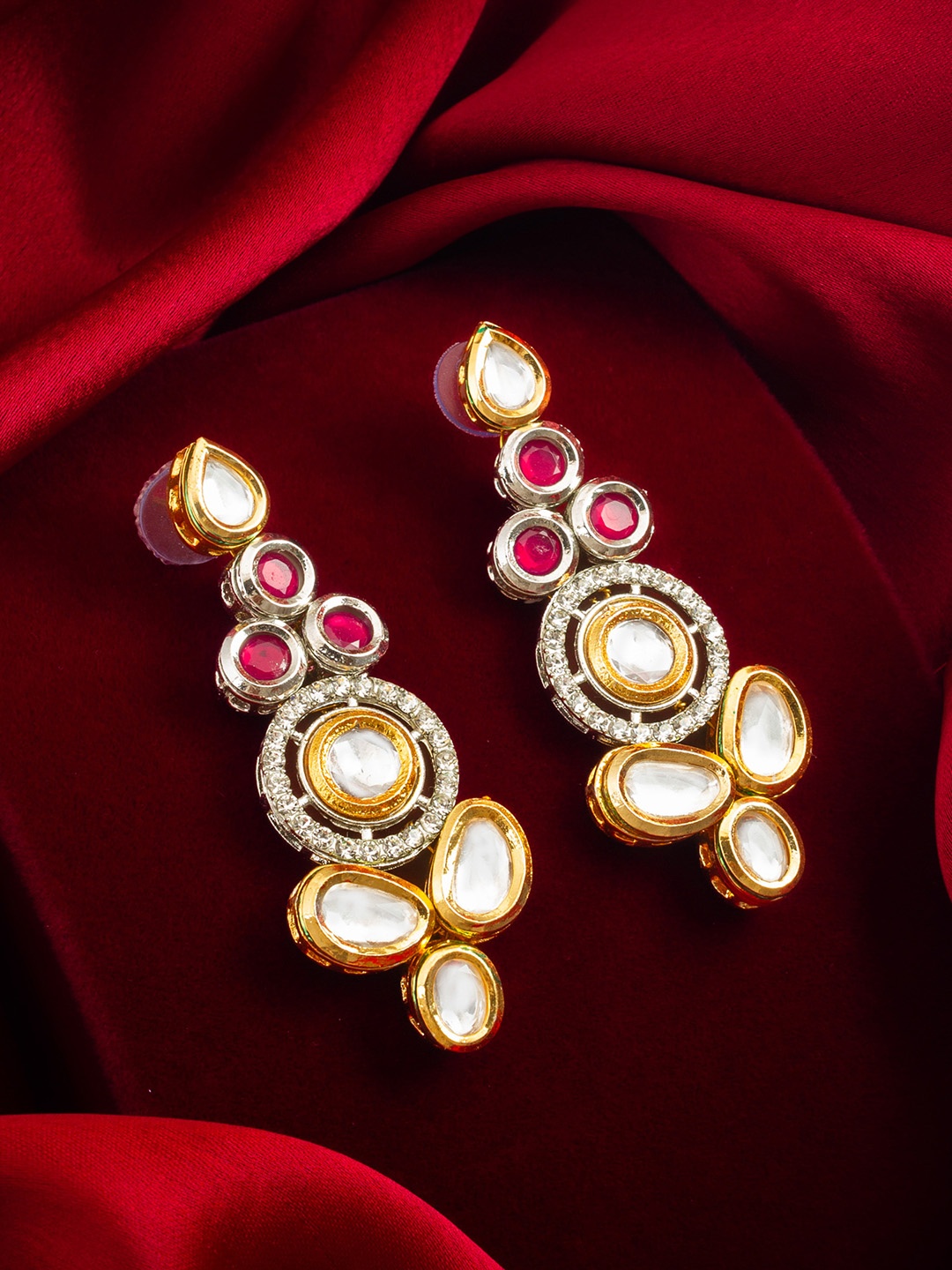 

aadita Gold-Plated Kundan & AD Studded Classic Drop Earrings