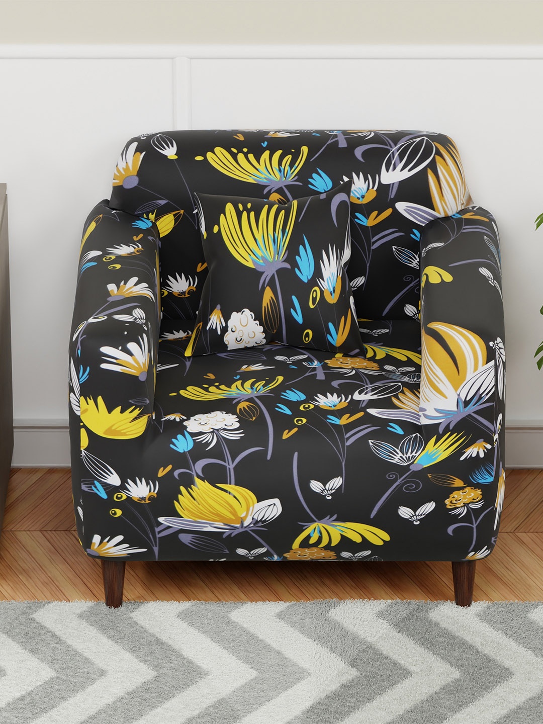 

Aura Black & Yellow Printed Elasticated Sofa Cover