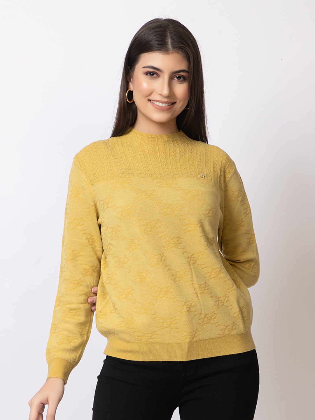 

GFO Women Solid Round Neck Sweaters, Yellow