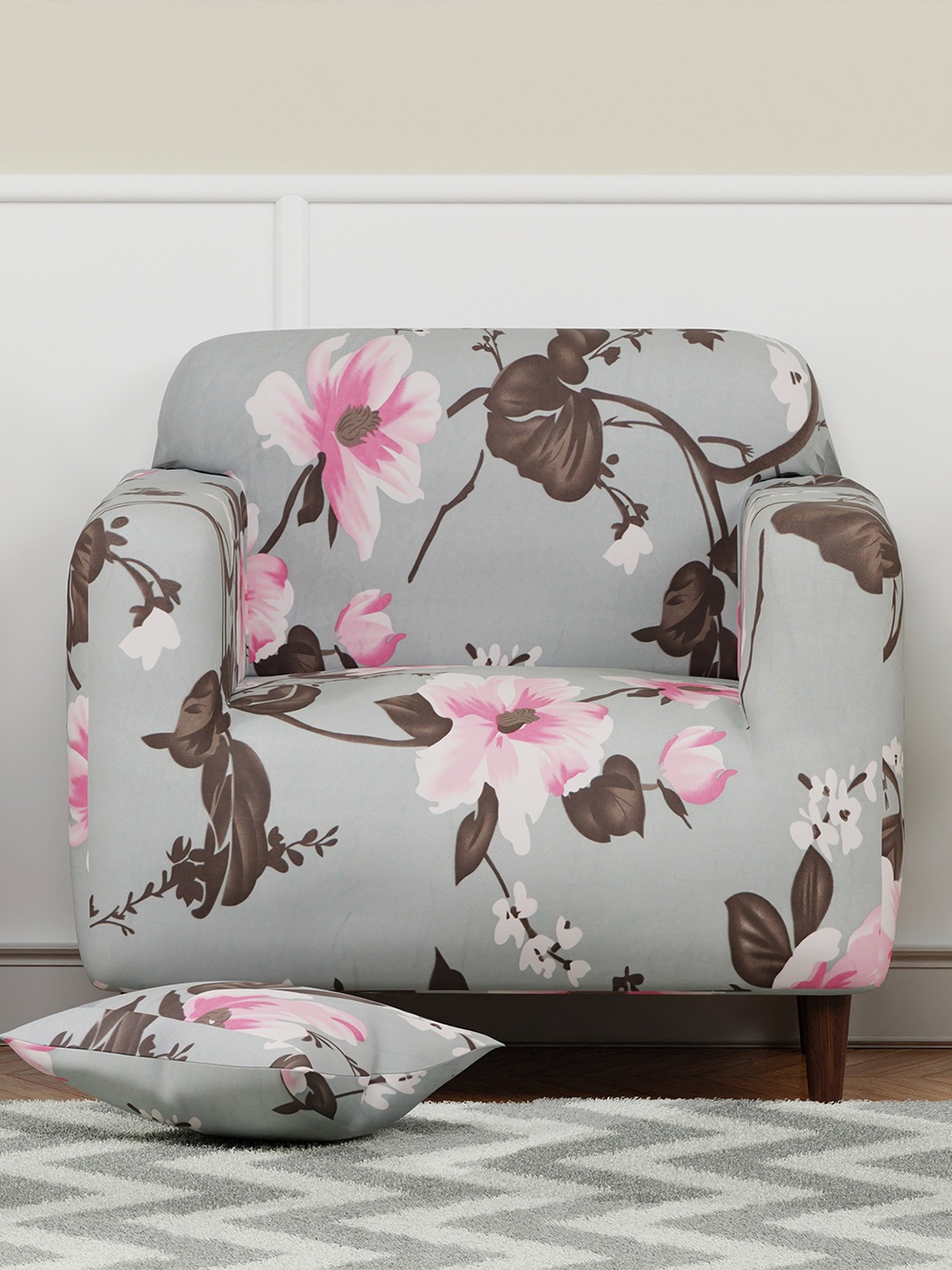 

Aura Grey & Brown Printed Sofa Cover With Arms