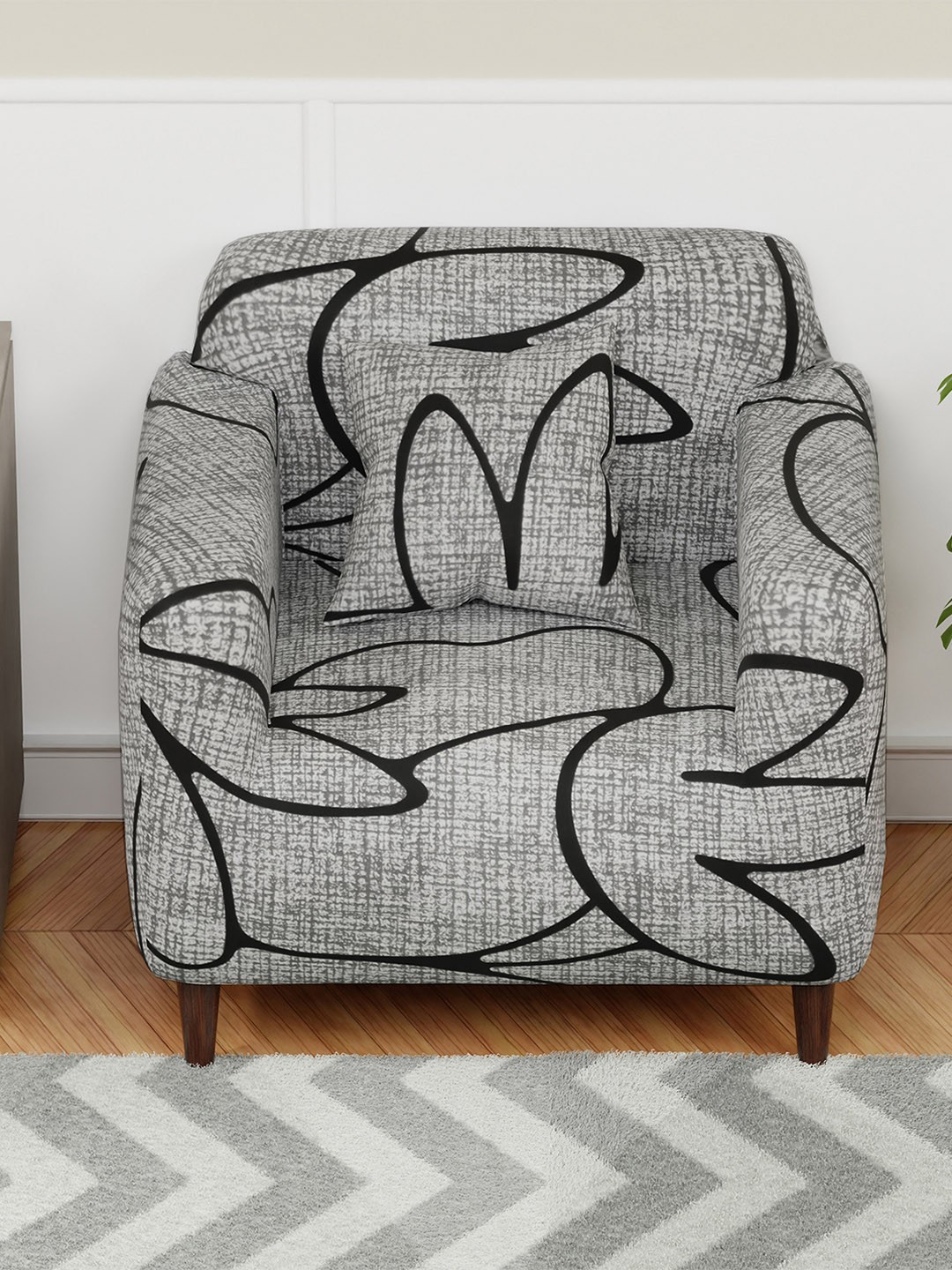 

Aura Grey Printed Sofa Cover With Arms