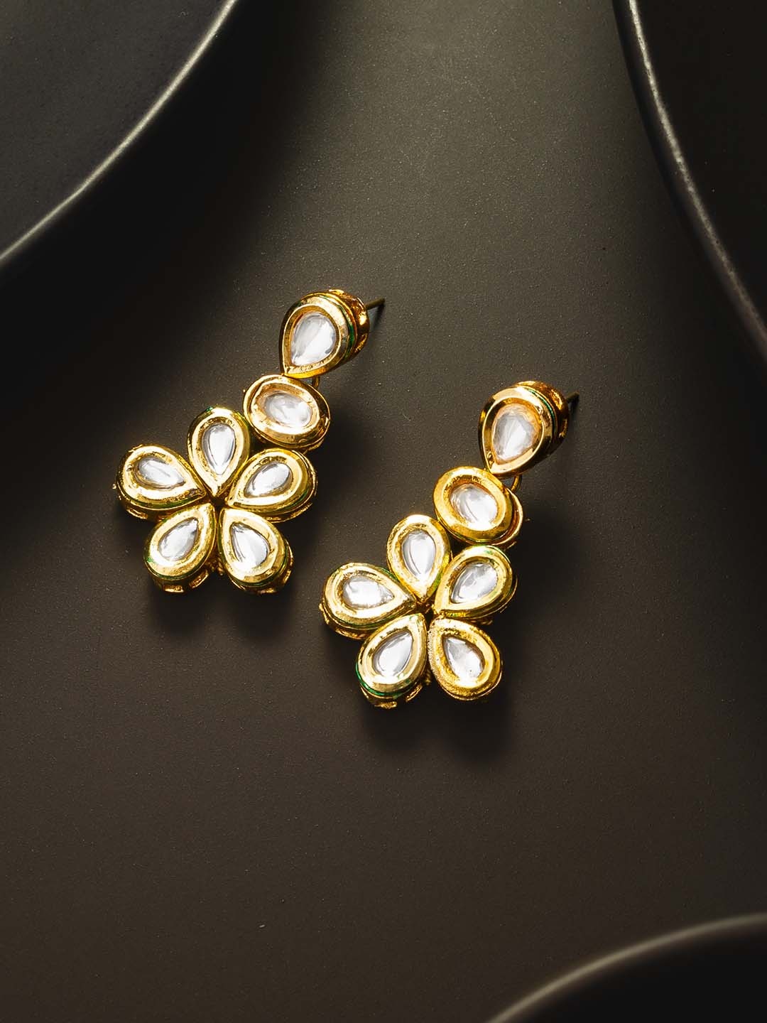

aadita Gold-Plated Kundan & AD Studded Classic Drop Earrings