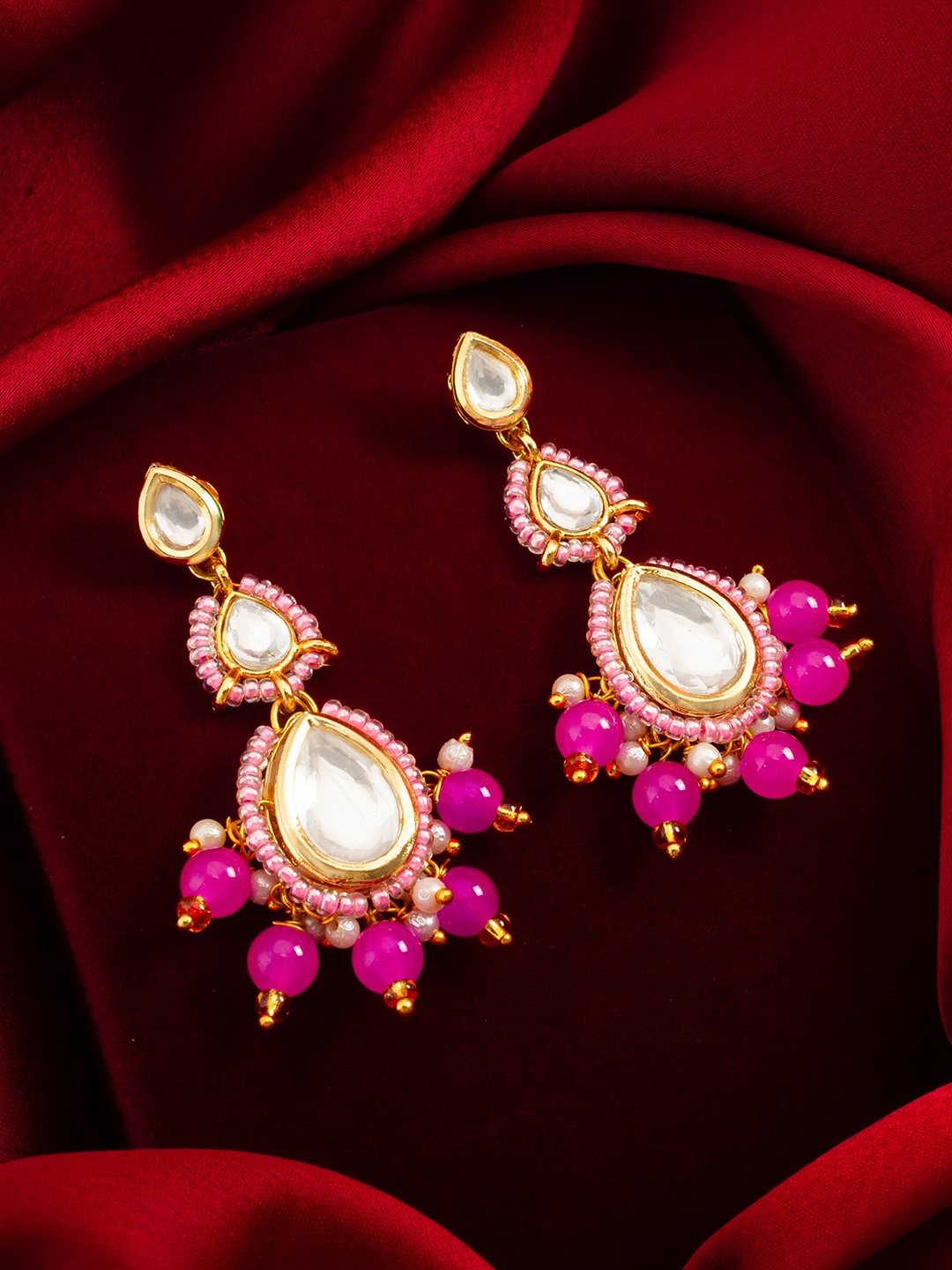 

aadita Gold-Plated Kundan & AD Studded Classic Drop Earrings