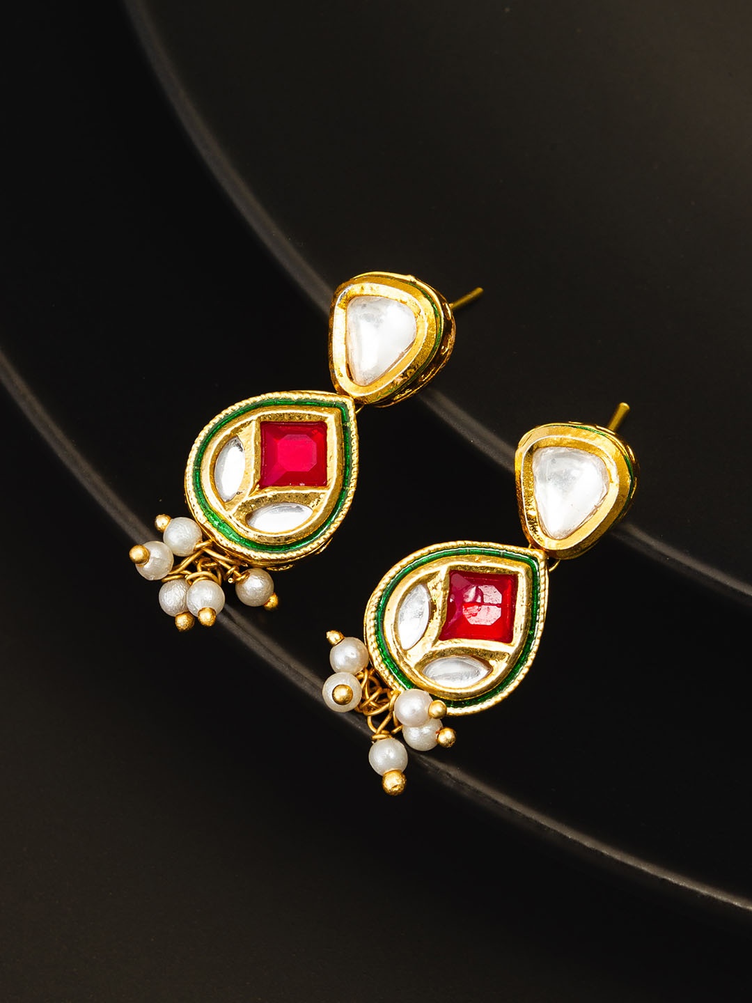 

aadita Gold-Plated Kundan & AD Studded Classic Drop Earrings