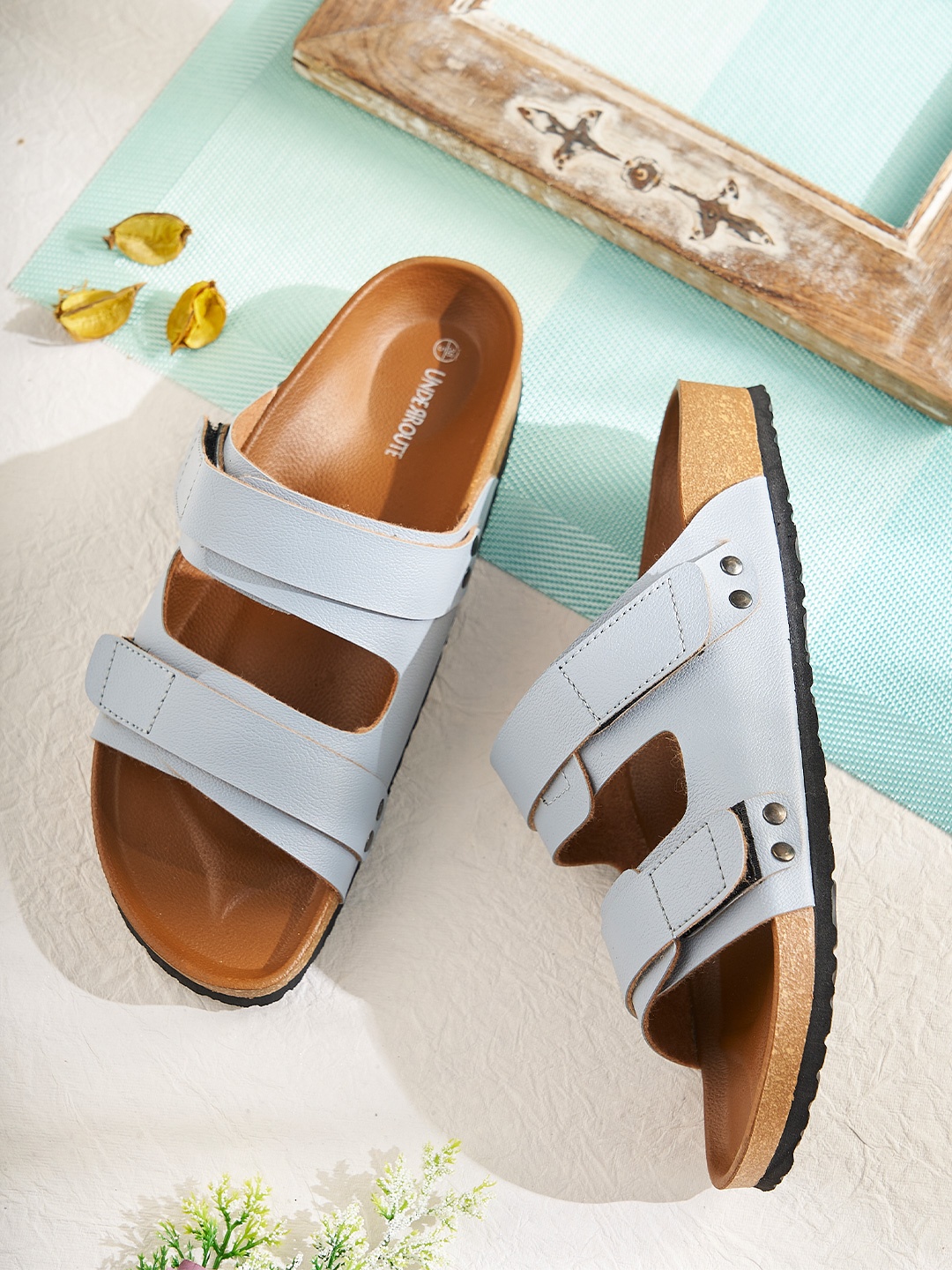 

UNDERROUTE Women Adjustable Open Toe Casual Flats, Turquoise blue