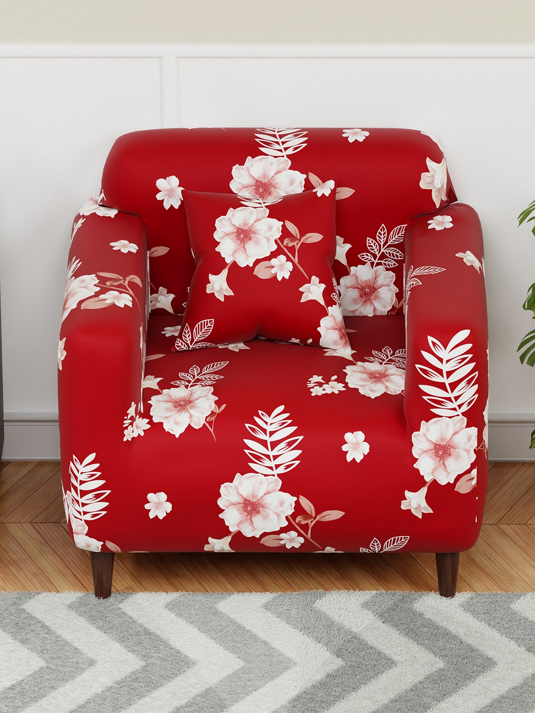 

Aura Red & White Printed Sofa Cover With Arms