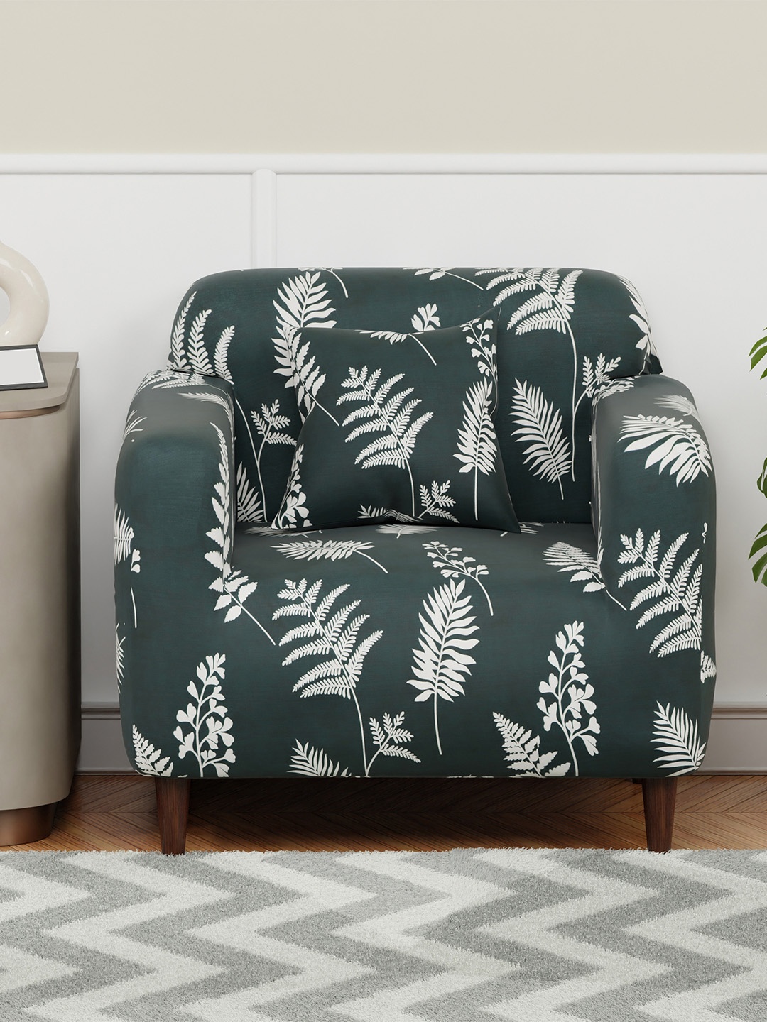 

Aura Green & White Printed Sofa Cover With Arms