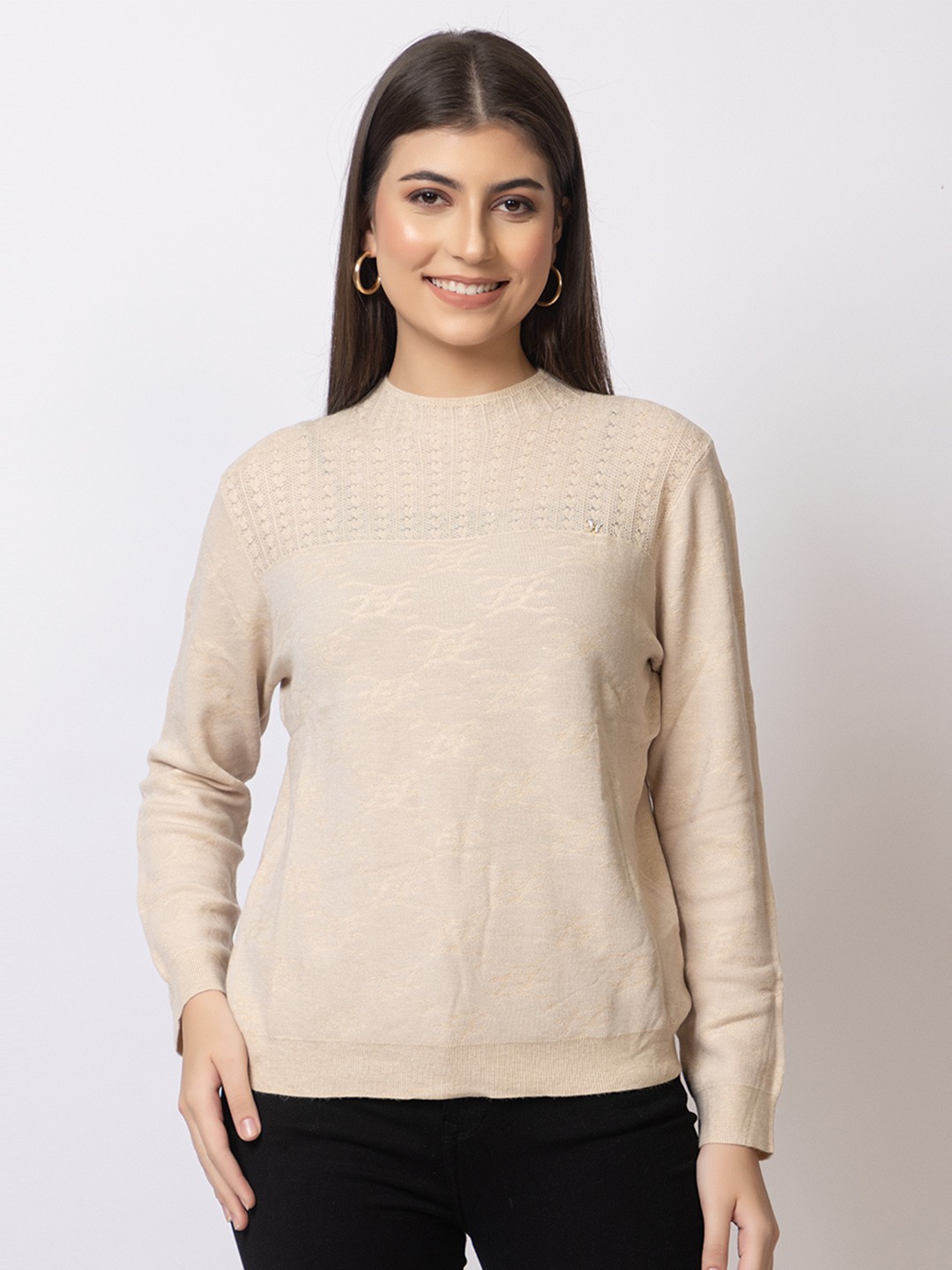

GFO Women Solid Woollen Sweaters, Beige