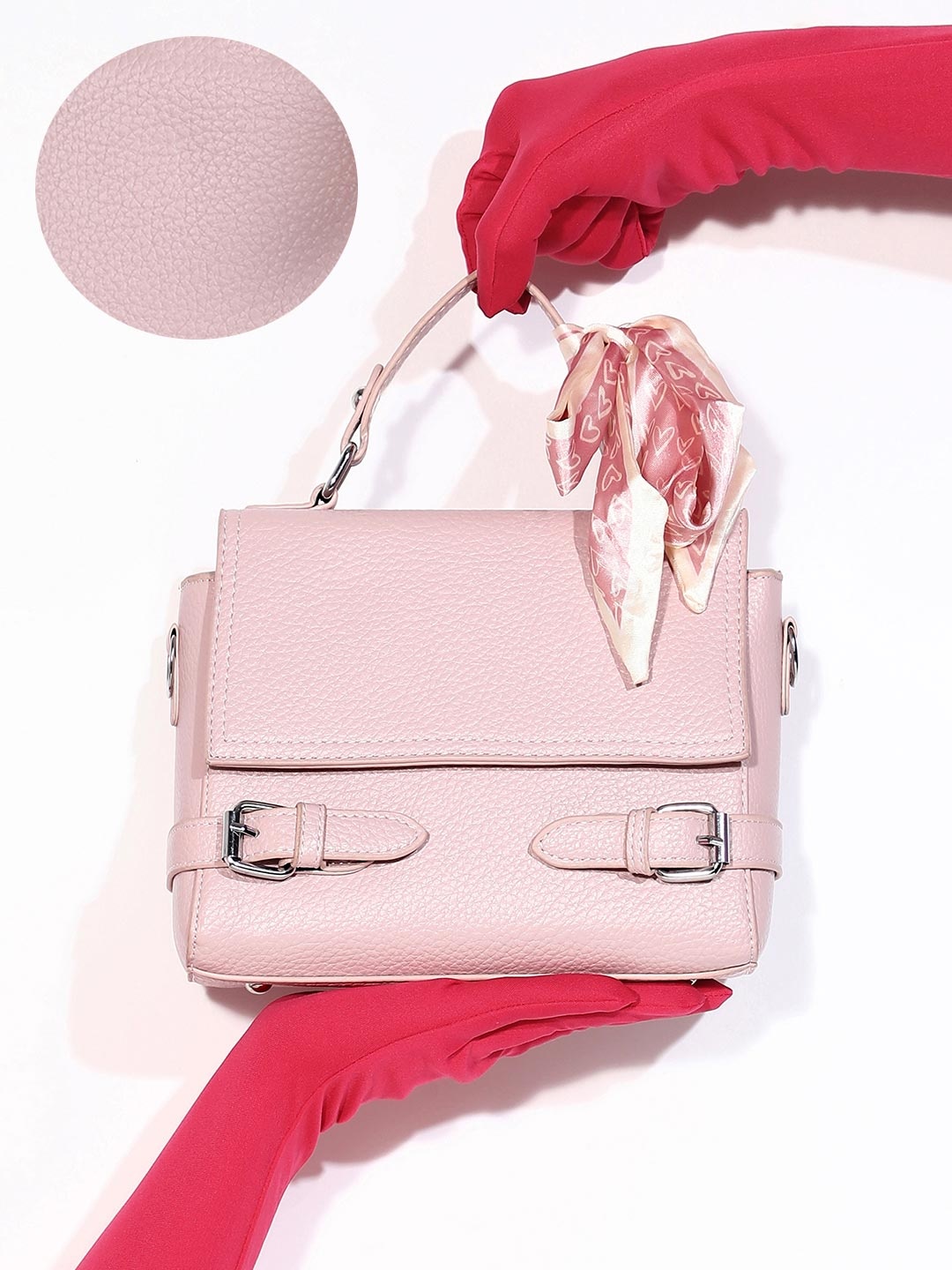 

HAUTE SAUCE by Campus Sutra Women Textured Leather Structured Satchel, Pink