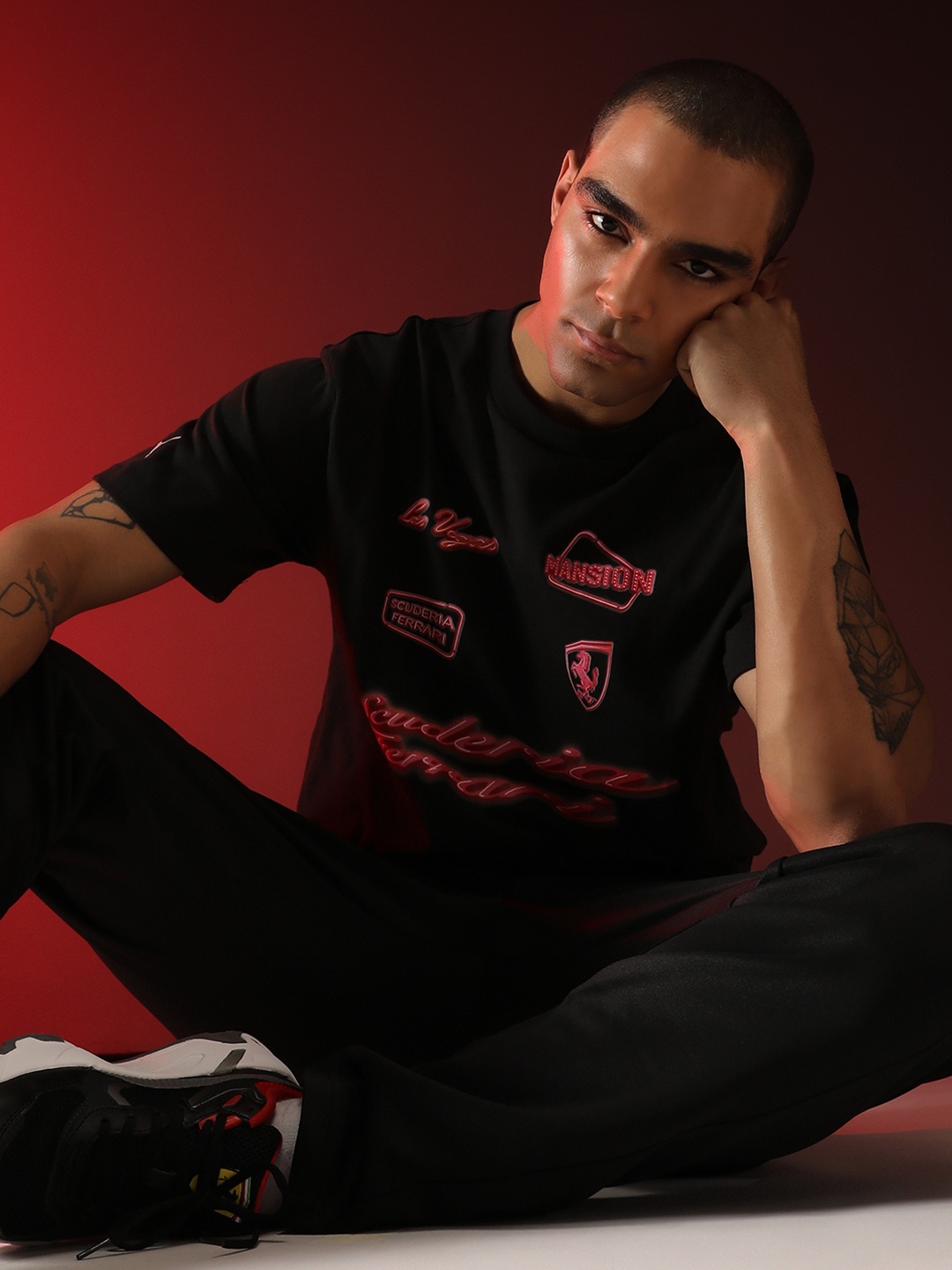

PUMA Men Motorsport Typography Printed Oversized Cotton T-shirt, Black