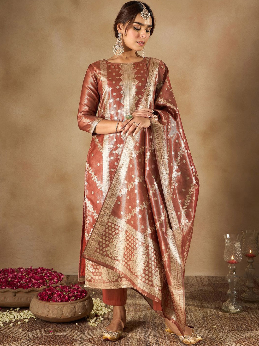 

Indo Era Women Ethnic Motifs Regular Kurta with Trousers & Dupatta, Red