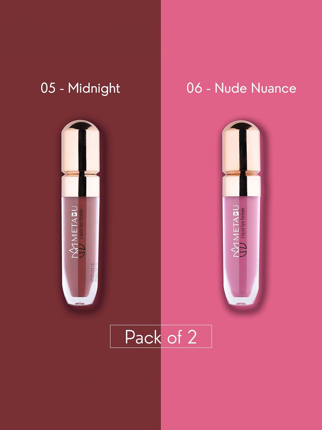 

METABU Set Of 2 Matte Liquid Lipstick - 4.2 ml Each - Midnight 05 - Nude Nuance 06, Multi