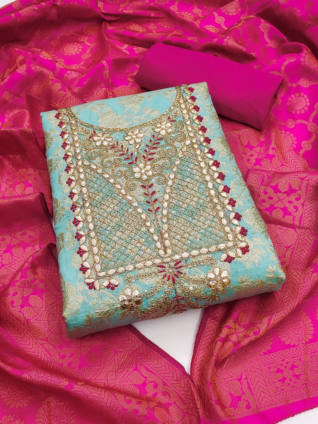 

KALINI Embroidered Unstitched Dress Material, Blue