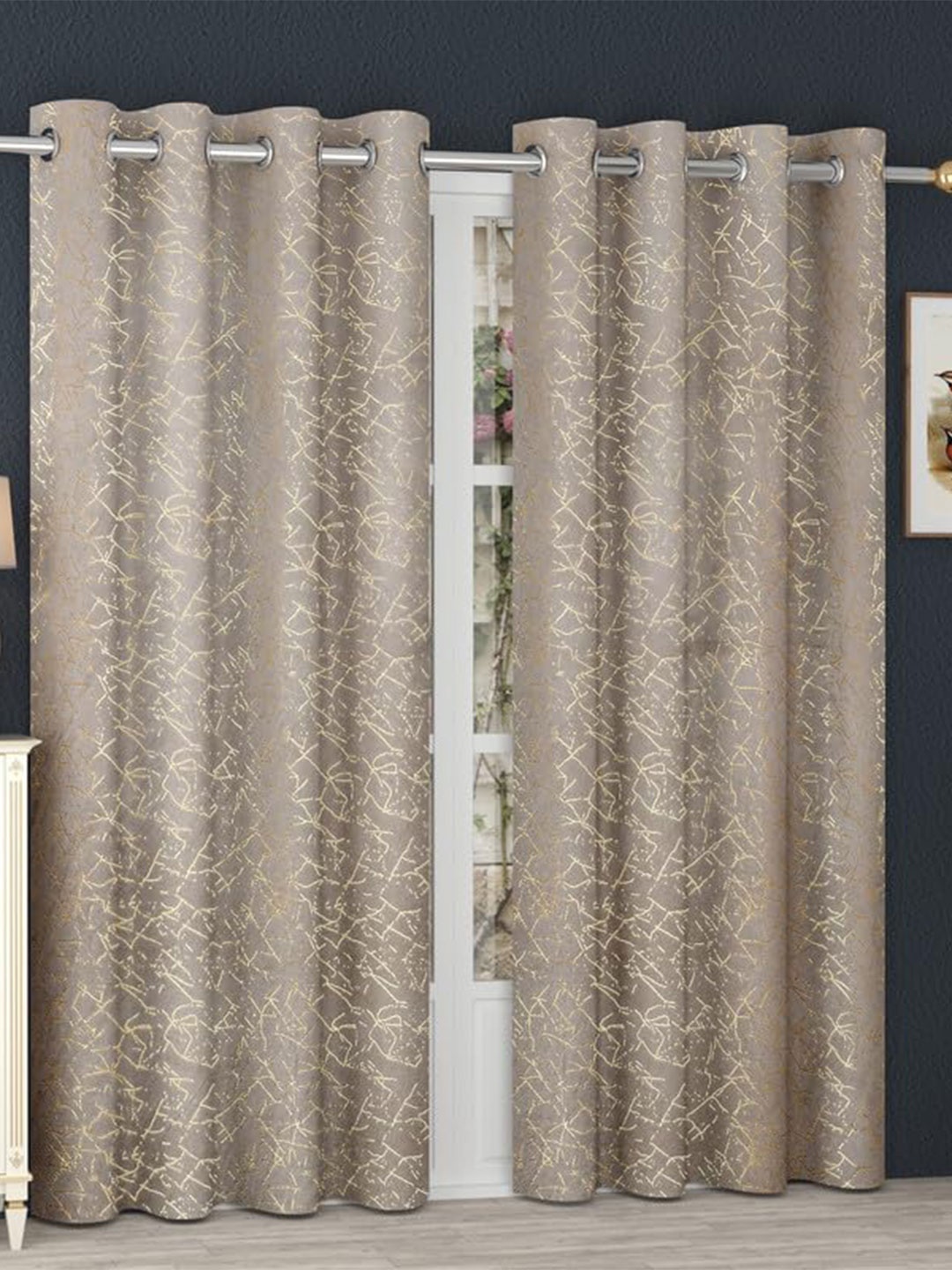 

RIDHAAN Grey & Gold-Toned 2 Pieces Self Design Velvet Long Door Curtains
