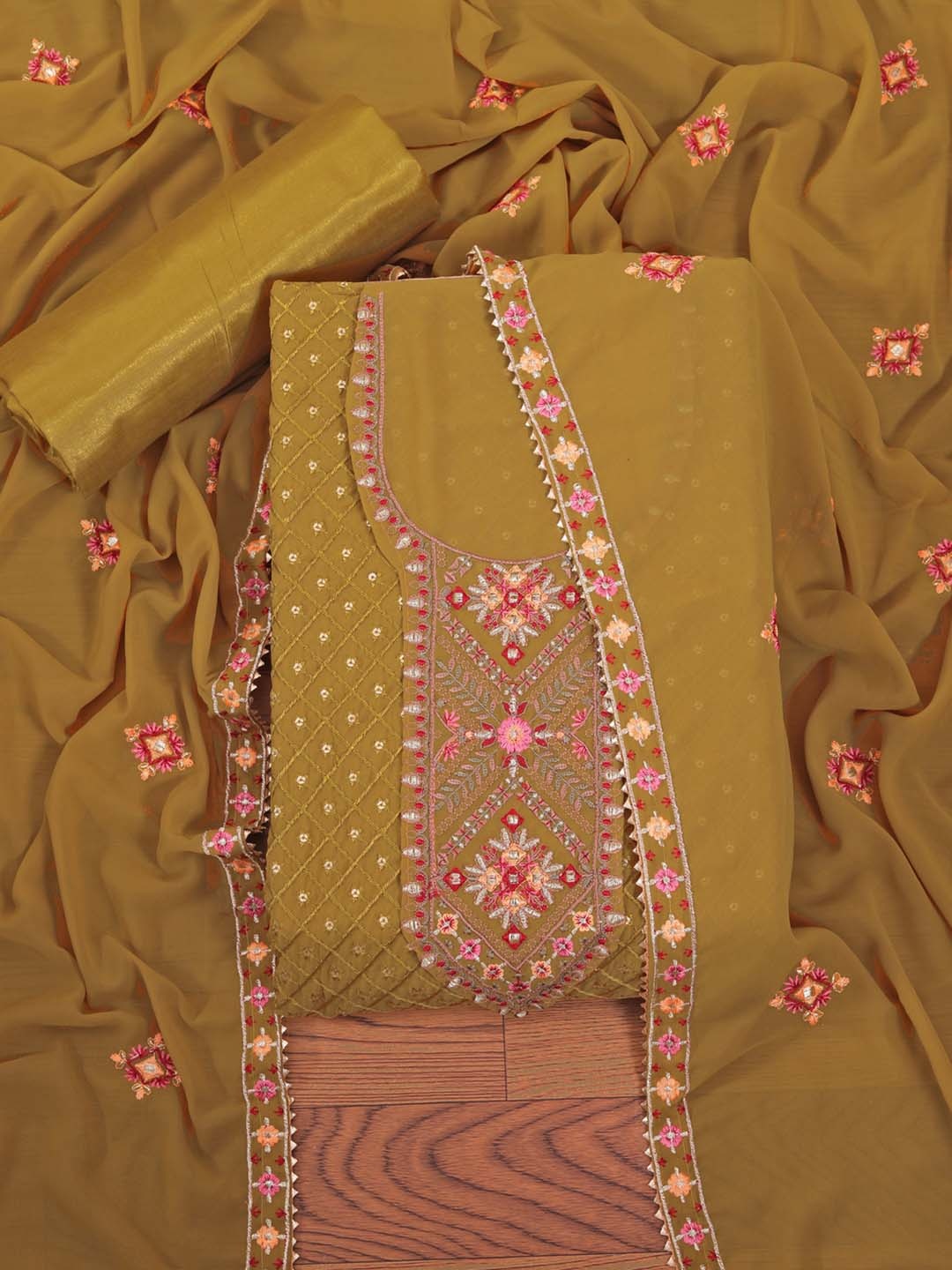 

Jaipur Kurti Sequin Embroidered Poly Georgette Dress Material with Dupatta, Yellow