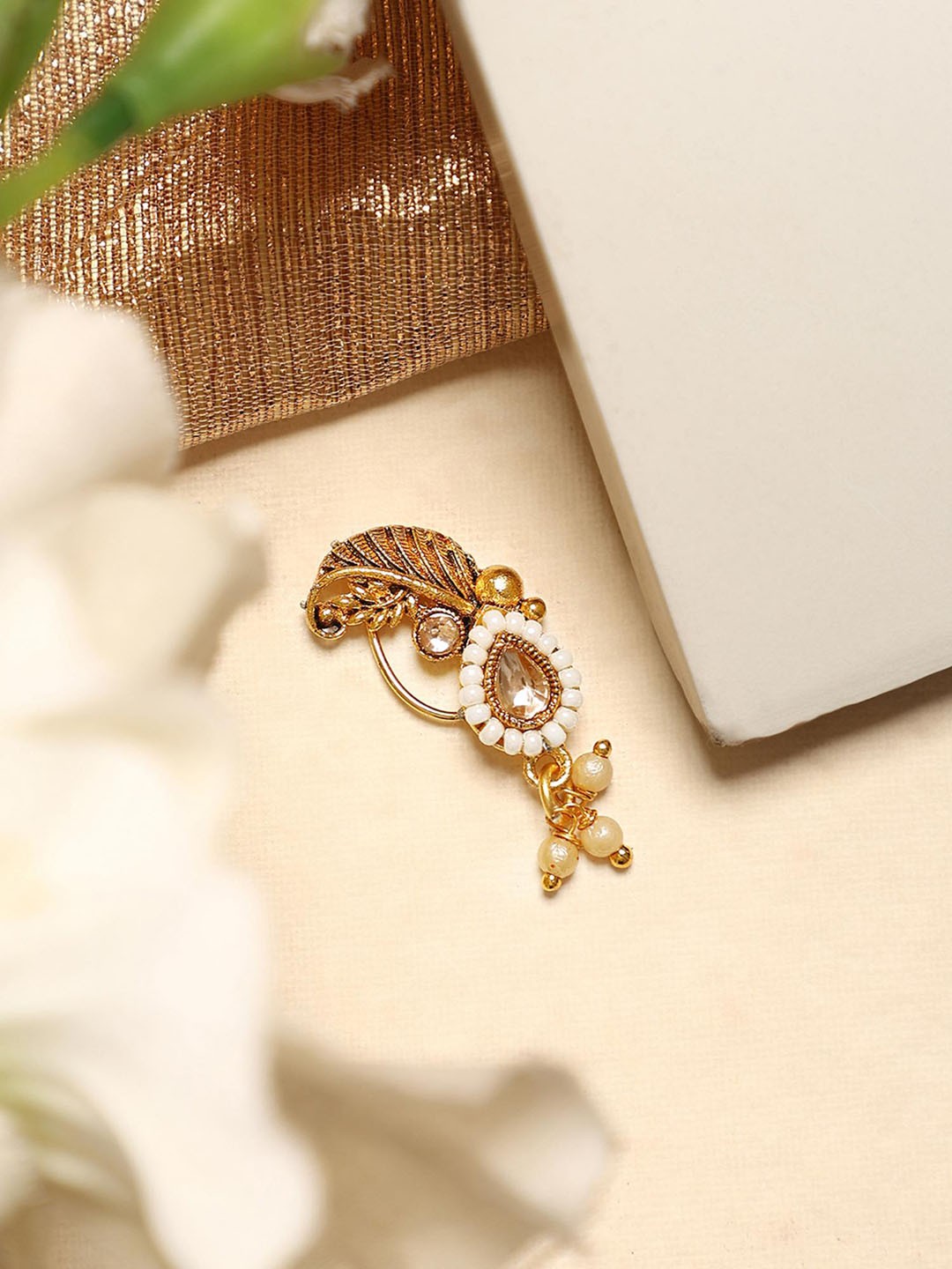 

ANIKAS CREATION Gold-Plated Cubic Zirconia Stud Nosepin