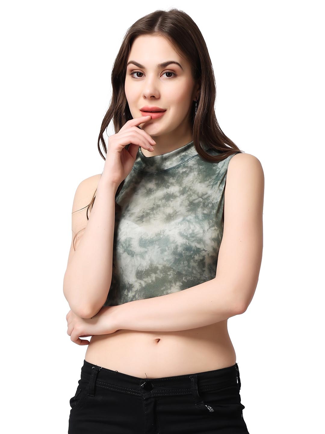 

SCORPIUS Women Dyed High Neck Top, Grey