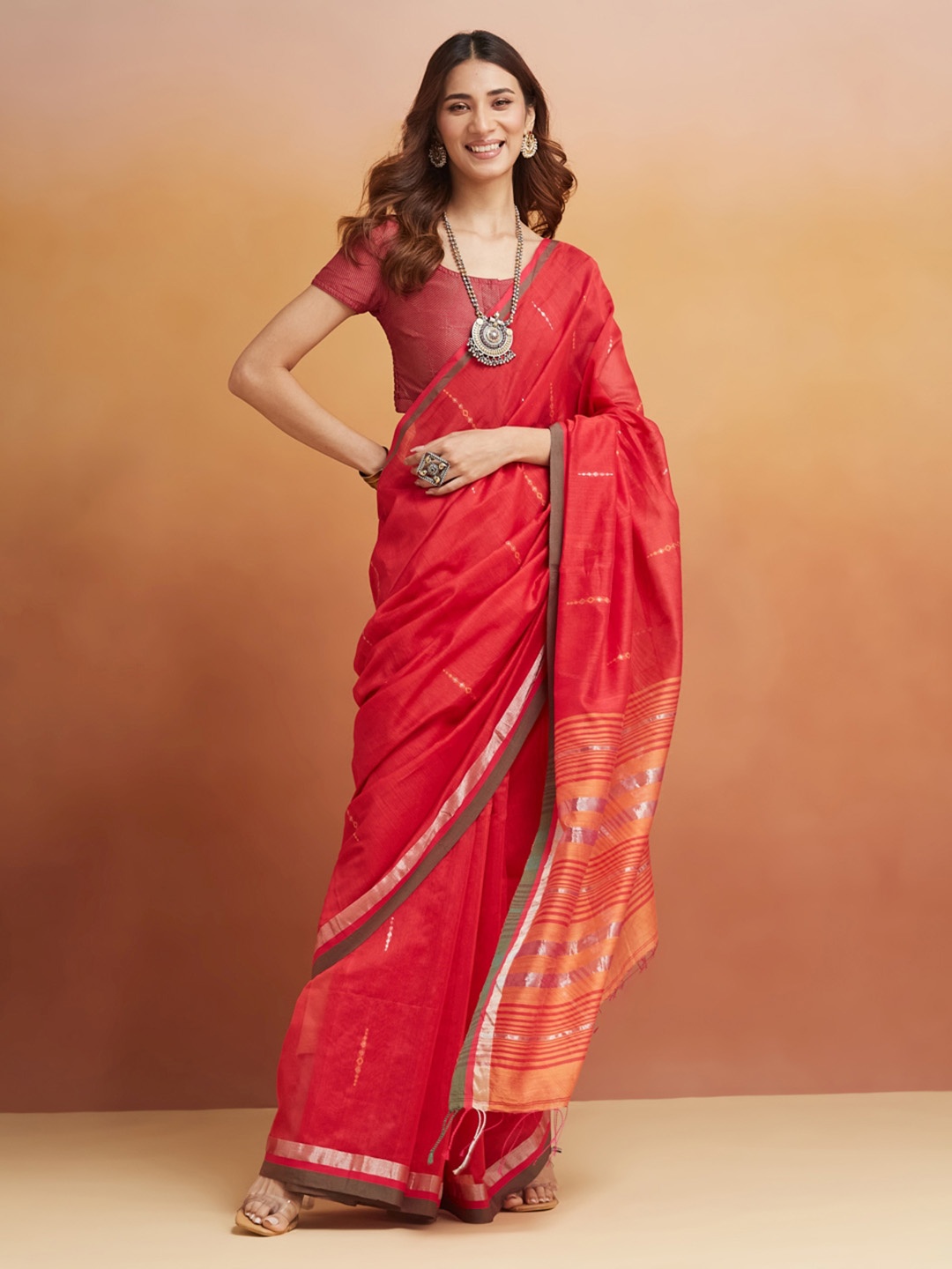 

Fabindia Woven Design Jamdani Saree, Red