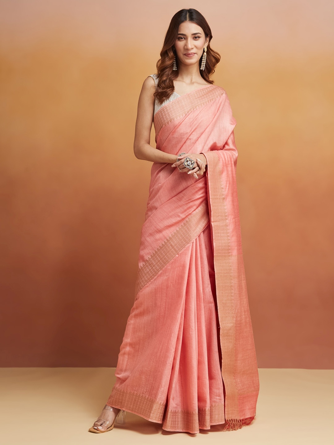 

Fabindia Zari Woven Design Border Saree, Pink