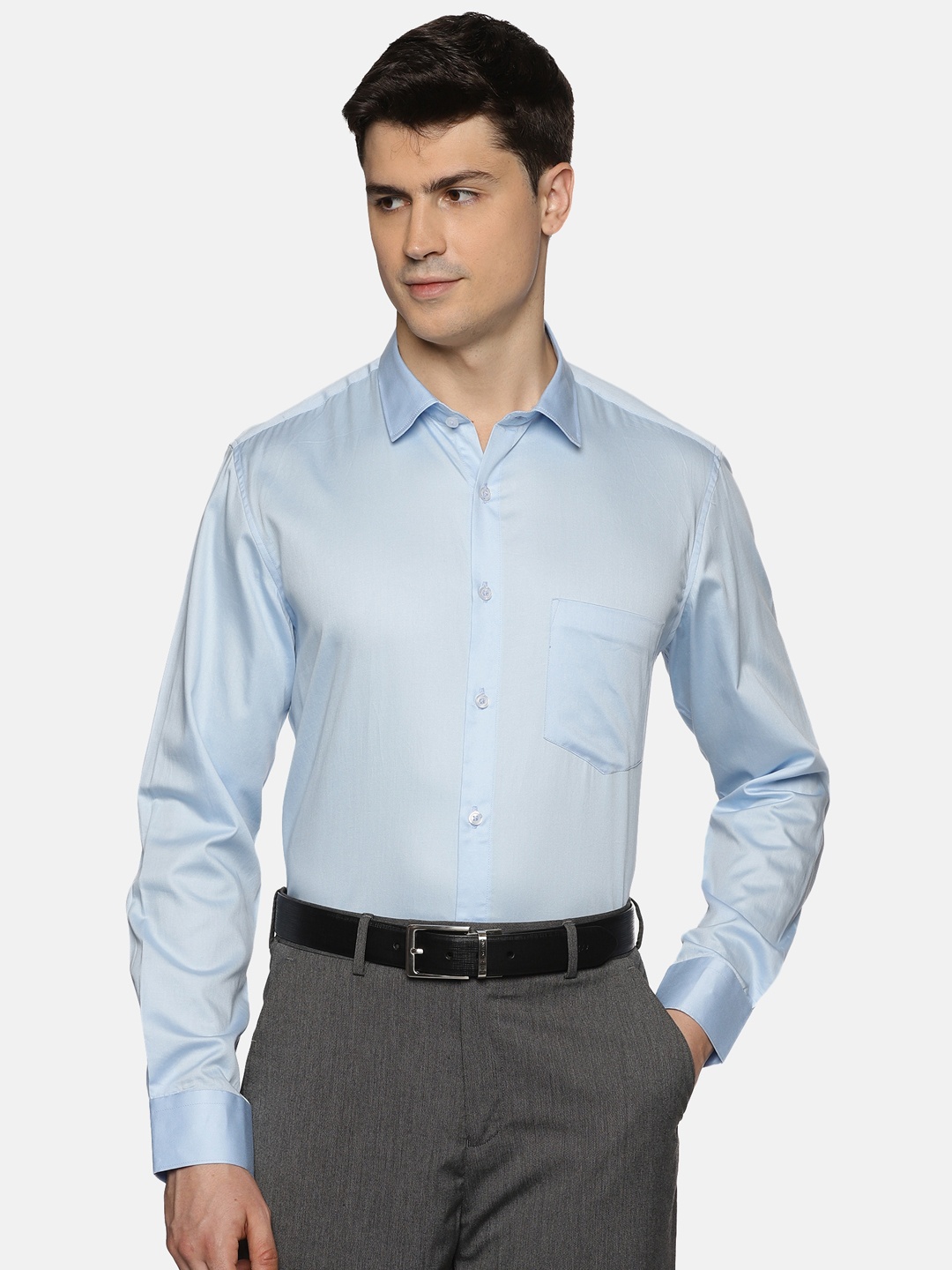 

THE FORMAL CLUB Men Premium Spread Collar Solid Cotton Formal Shirt, Blue