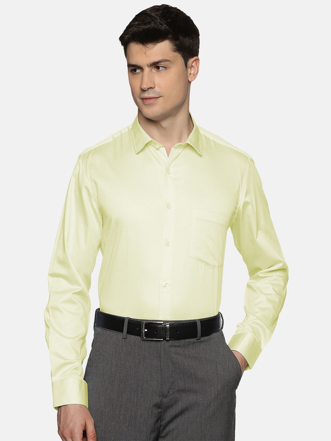 

THE FORMAL CLUB Men Premium Spread Collar Solid Cotton Formal Shirt, Lime green