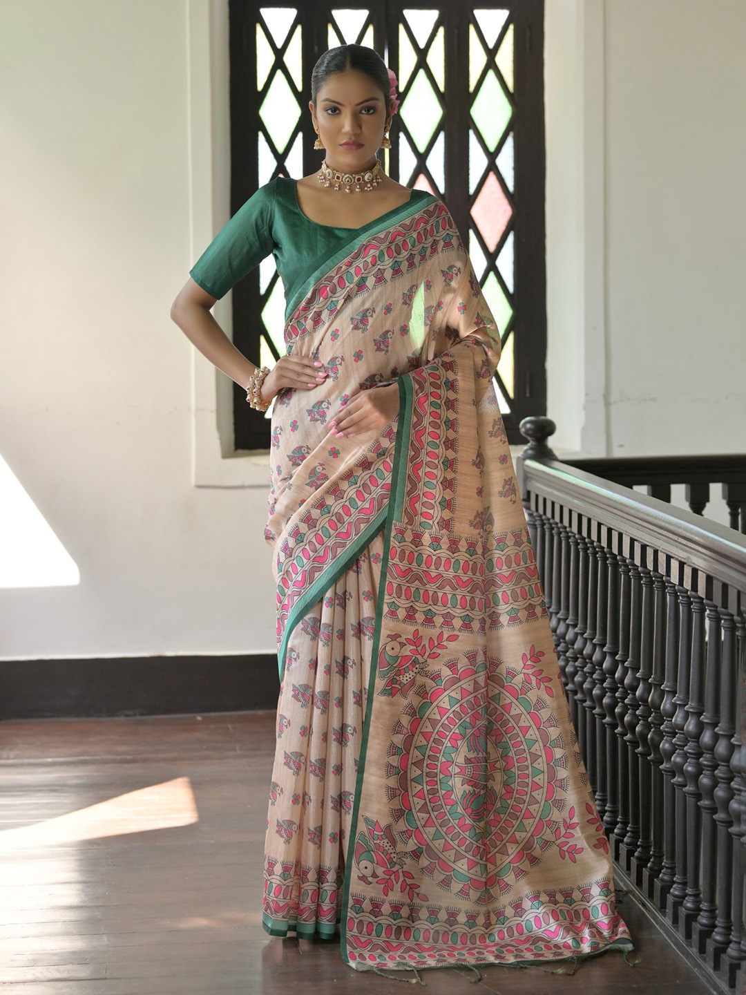 

Kandora Woven Design Zari Pure Silk Banarasi Saree, Green