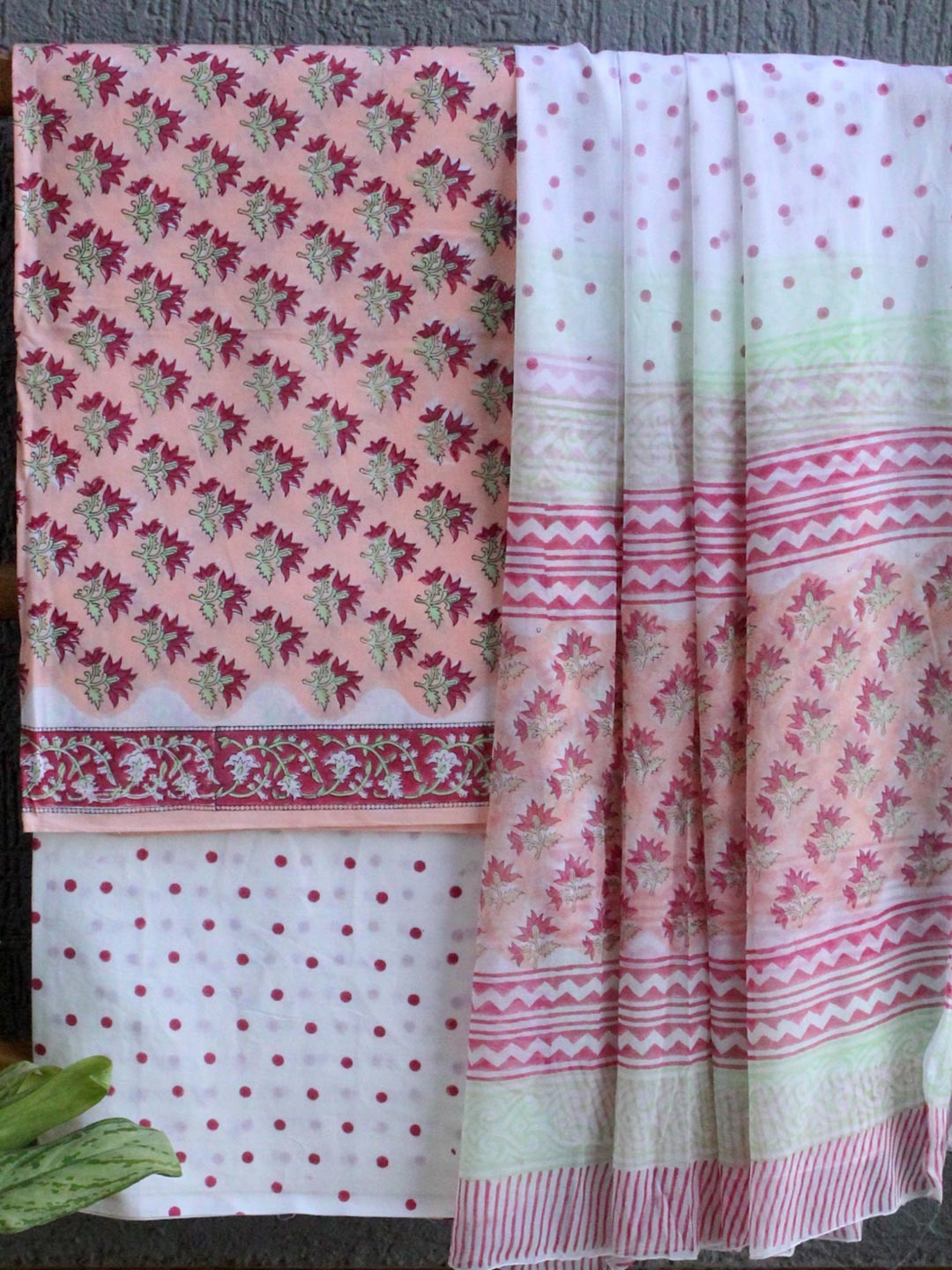 

Weaves of Tradition Printed Pure Cotton Unstitched Dress Material, Peach