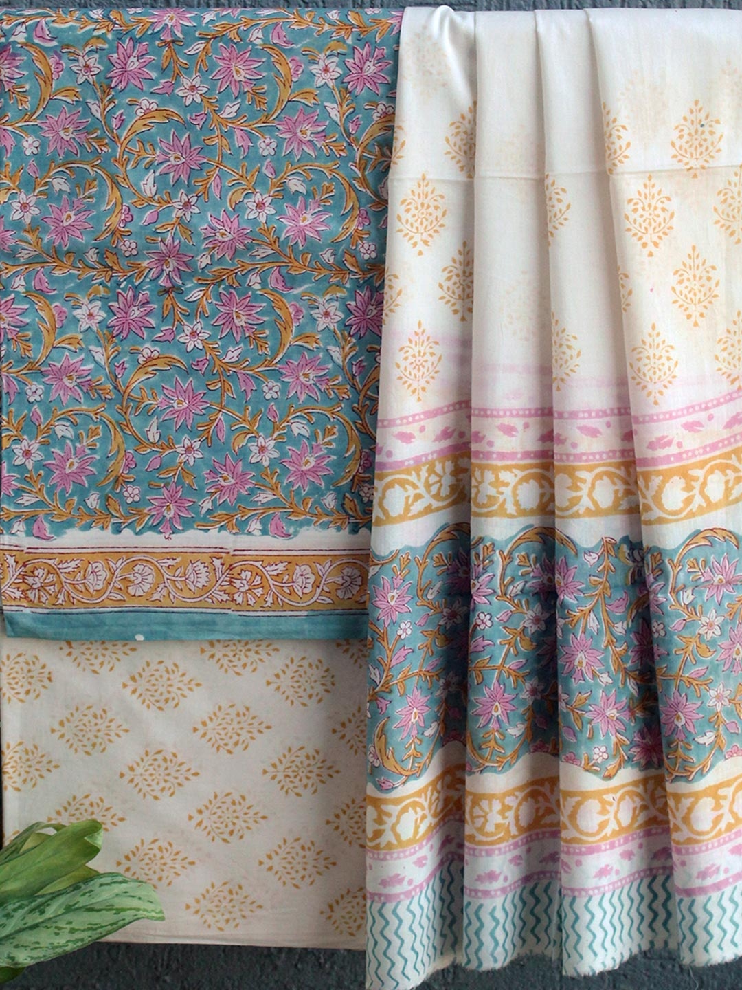 

Weaves of Tradition Printed Pure Cotton Unstitched Dress Material, Blue