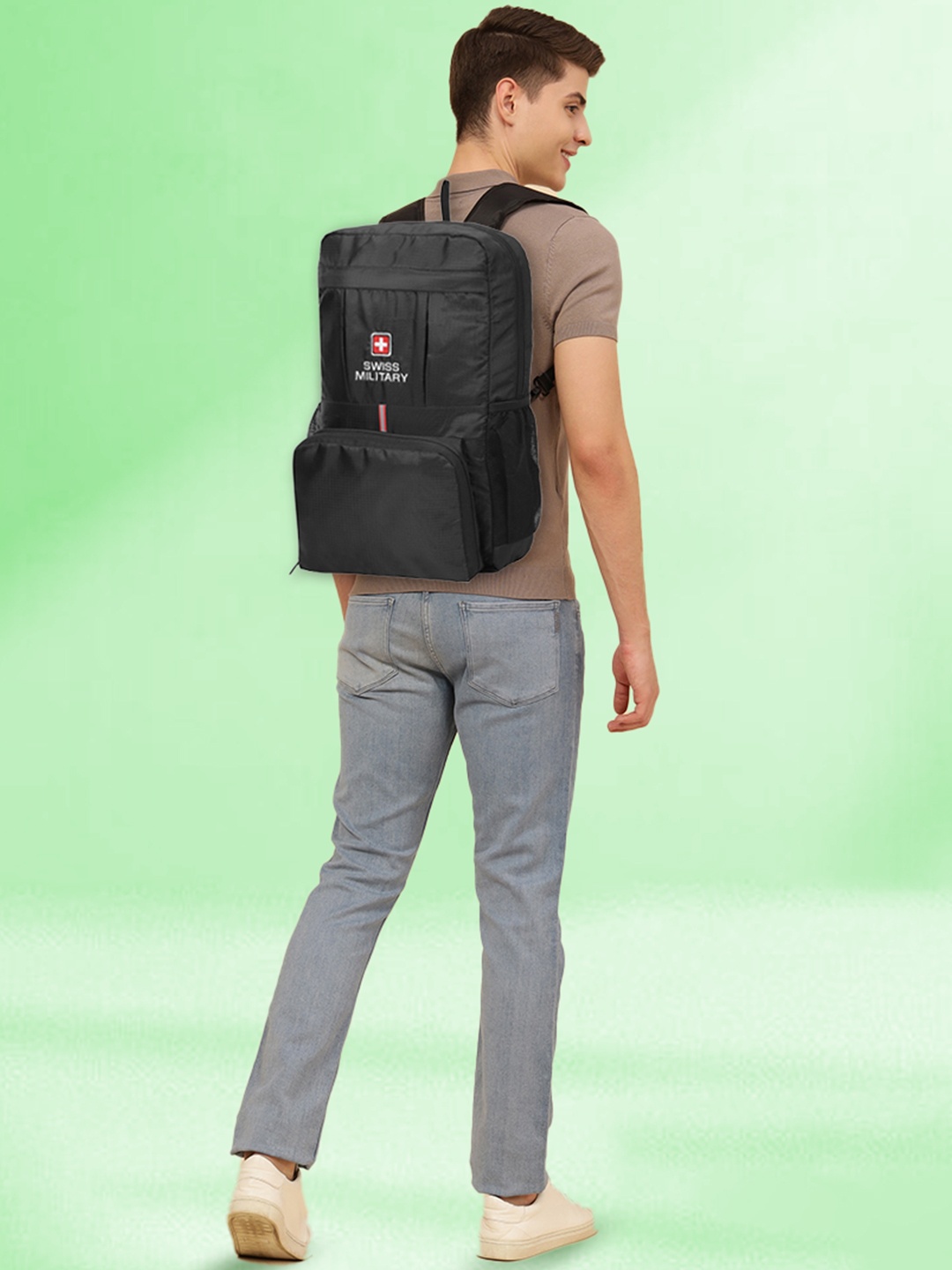 SWISS MILITARY Unisex Brand Logo Printed Backpack, Black