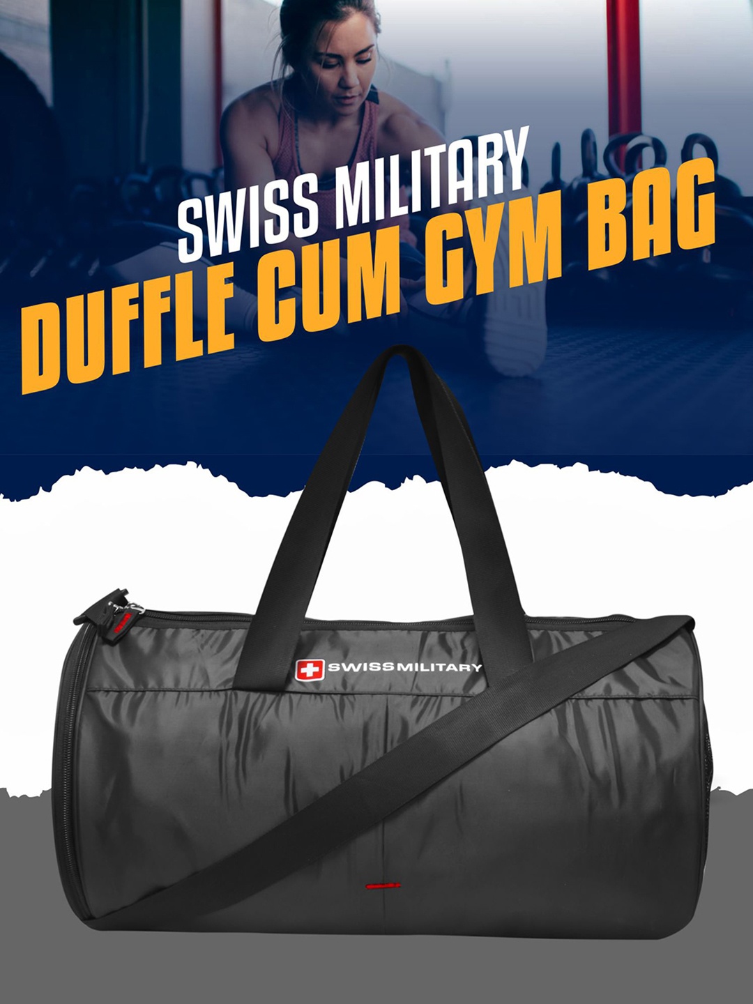 

SWISS MILITARY Small Sports or Gym Duffel Bag With Separate Shoes Compartment, Black