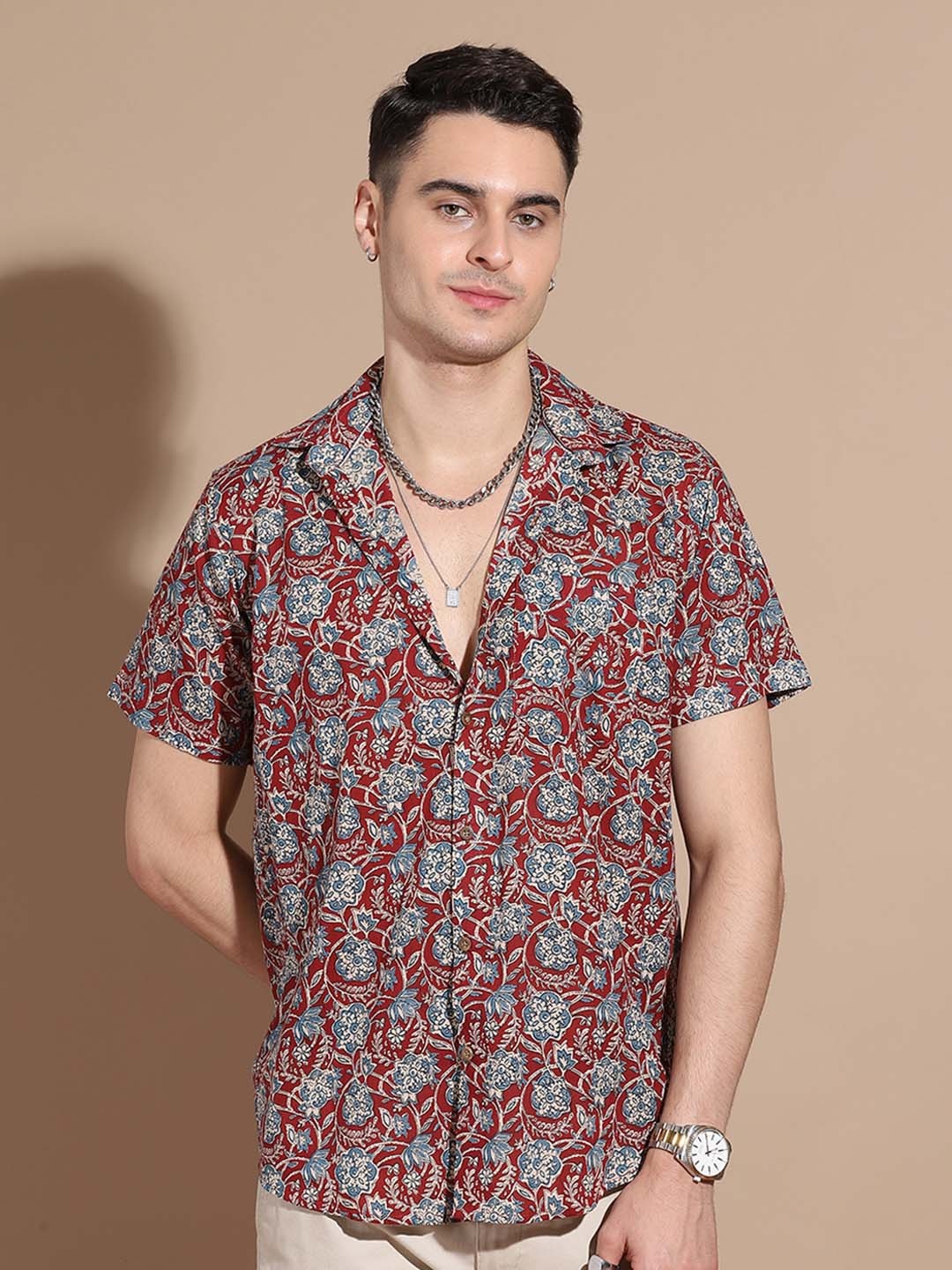 

Anouk Men Smart Spread Collar Floral Printed Cotton Casual Shirt, Maroon