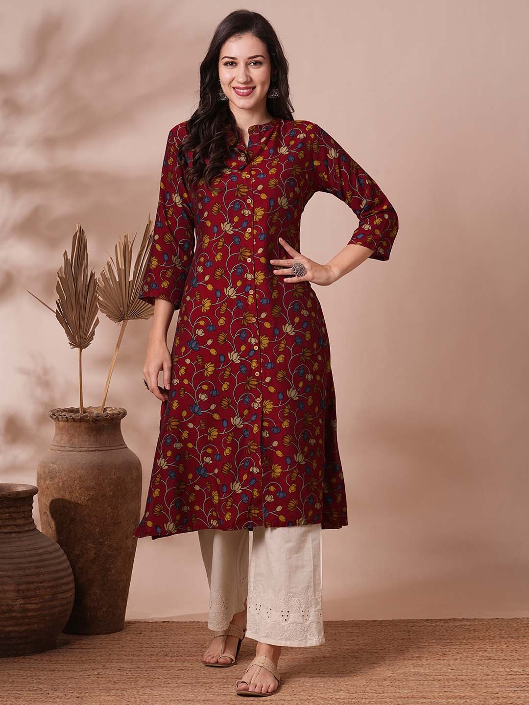 

FASHOR Women Ethnic Motifs Printed Kurta, Red