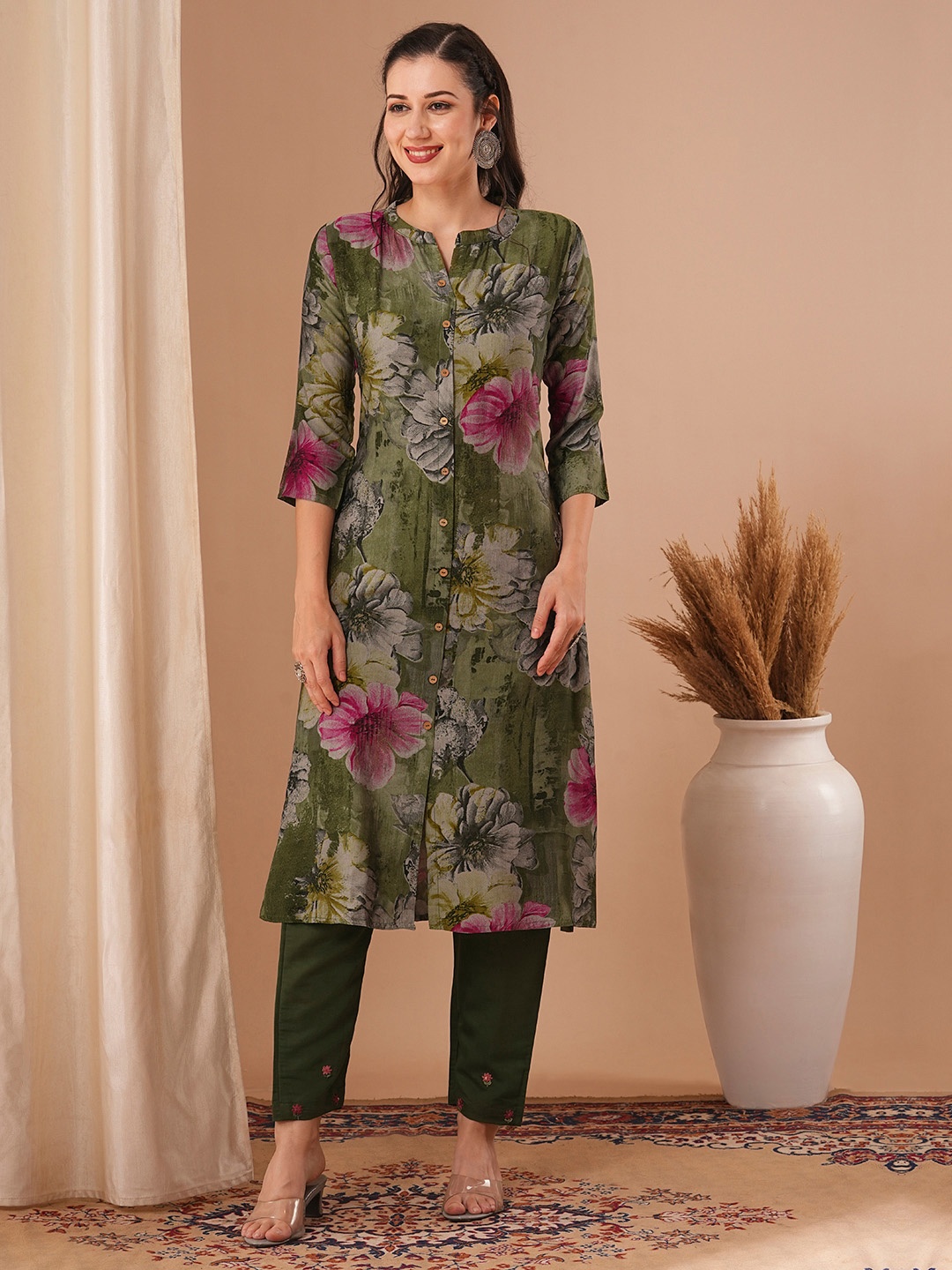 

FASHOR Women Printed Kurta, Green