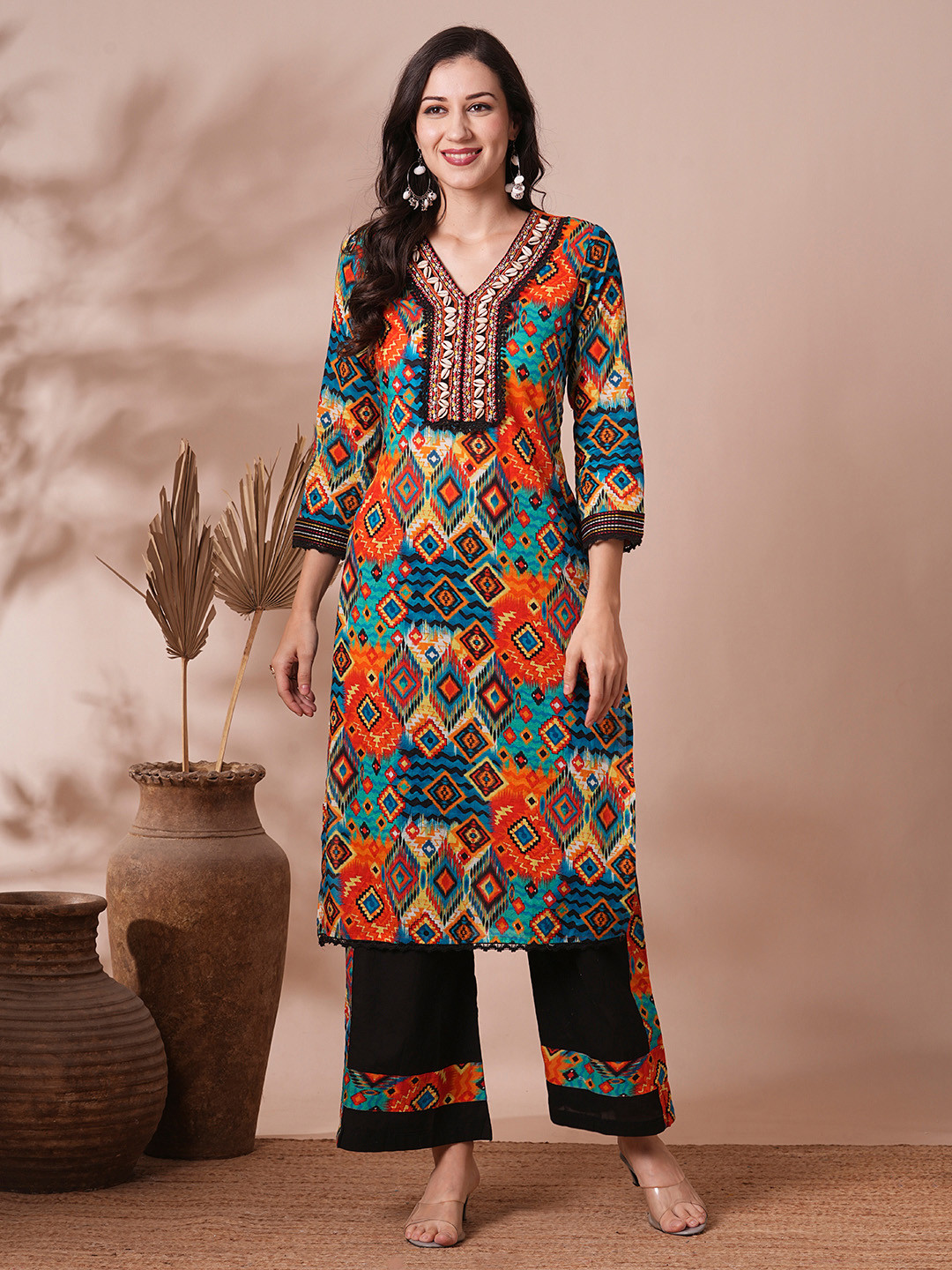 

FASHOR Women Kurta with Palazzos set, Orange