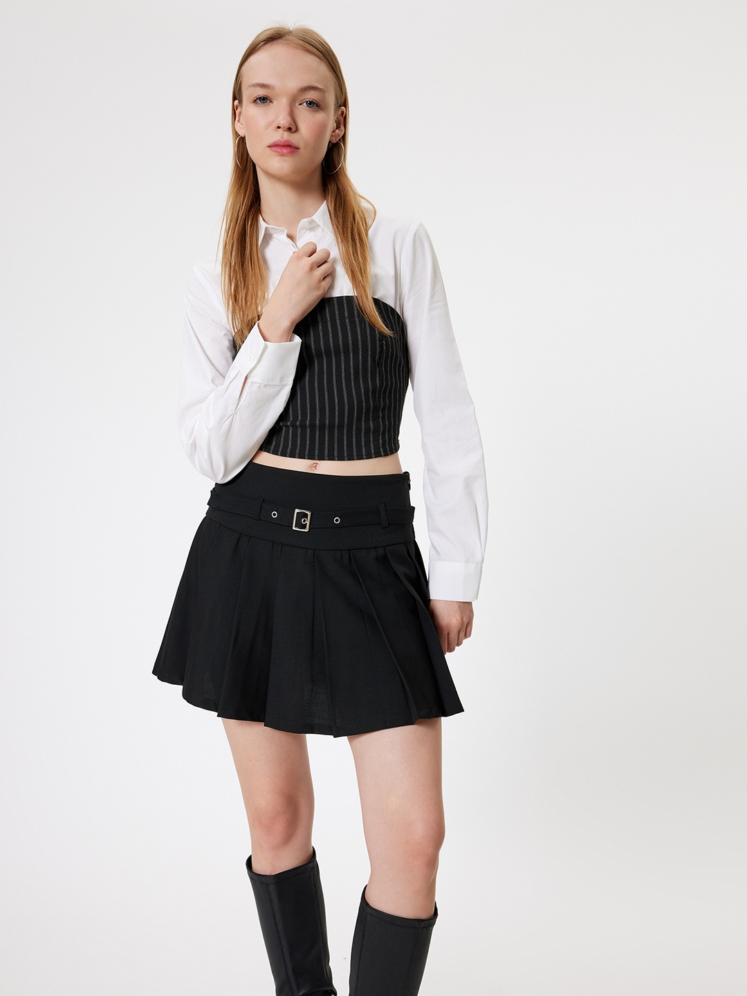 

Koton Women Pleated A-Line Mini Skirts, Black