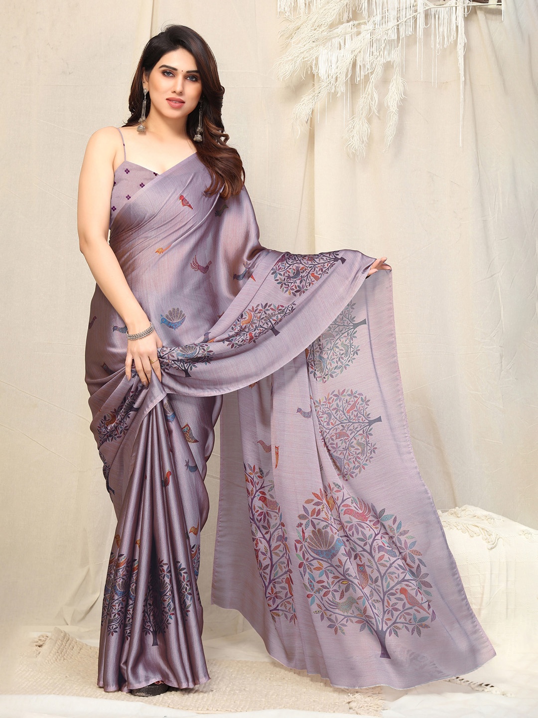 

KALINI Ethnic Motifs Printed No Border Daily Wear Saree, Purple