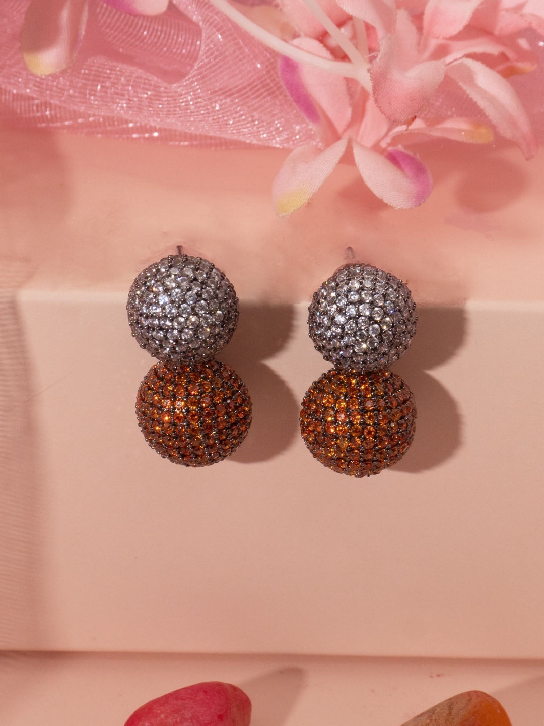 

Niscka Rhodium-Plated Stone Studded Contemporary Oxidized Drop Earrings, Steel