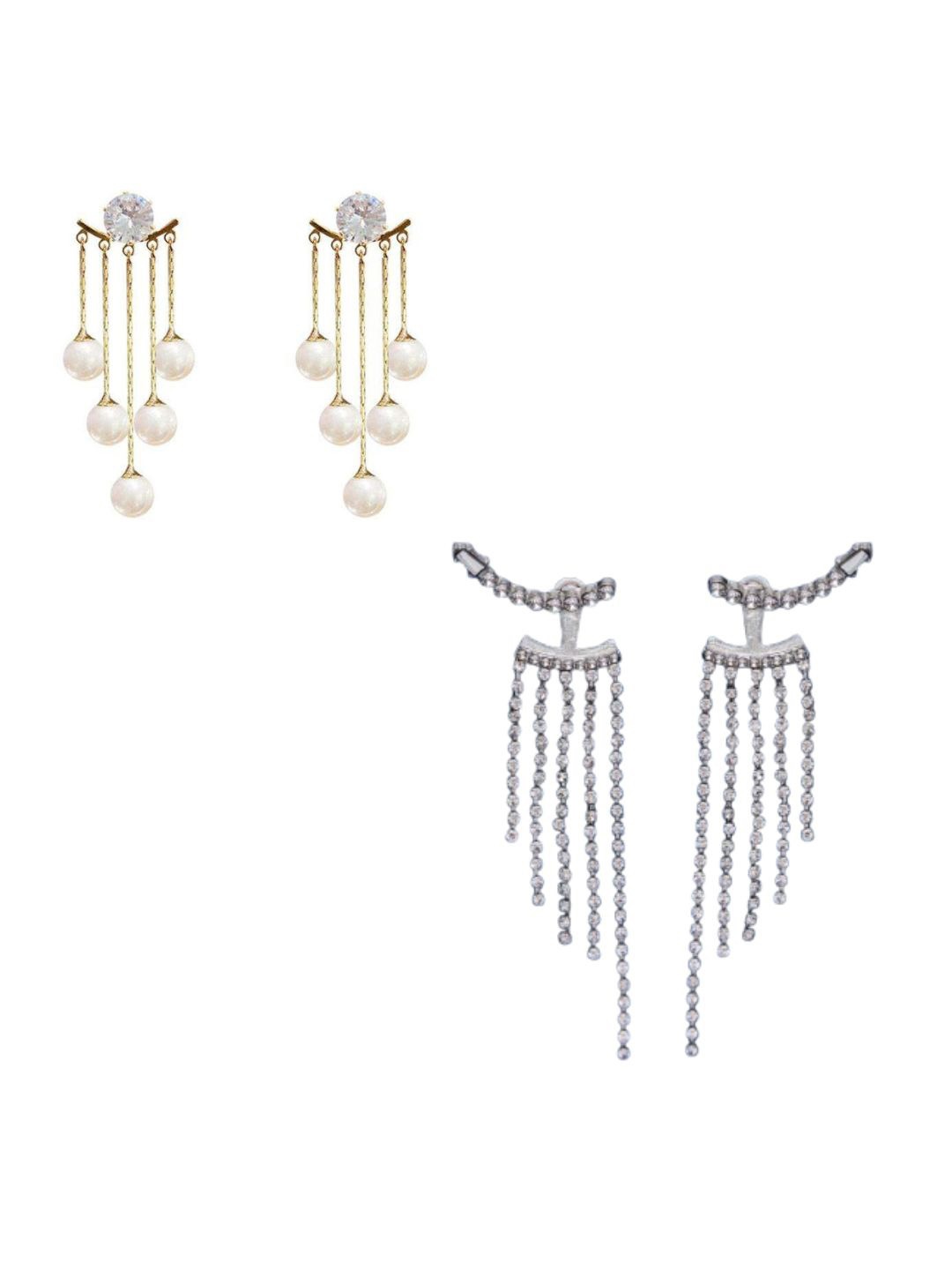 

Pinapes Set Of 2 Gold-Plated Geometric Beaded Oxidised Drop Earrings