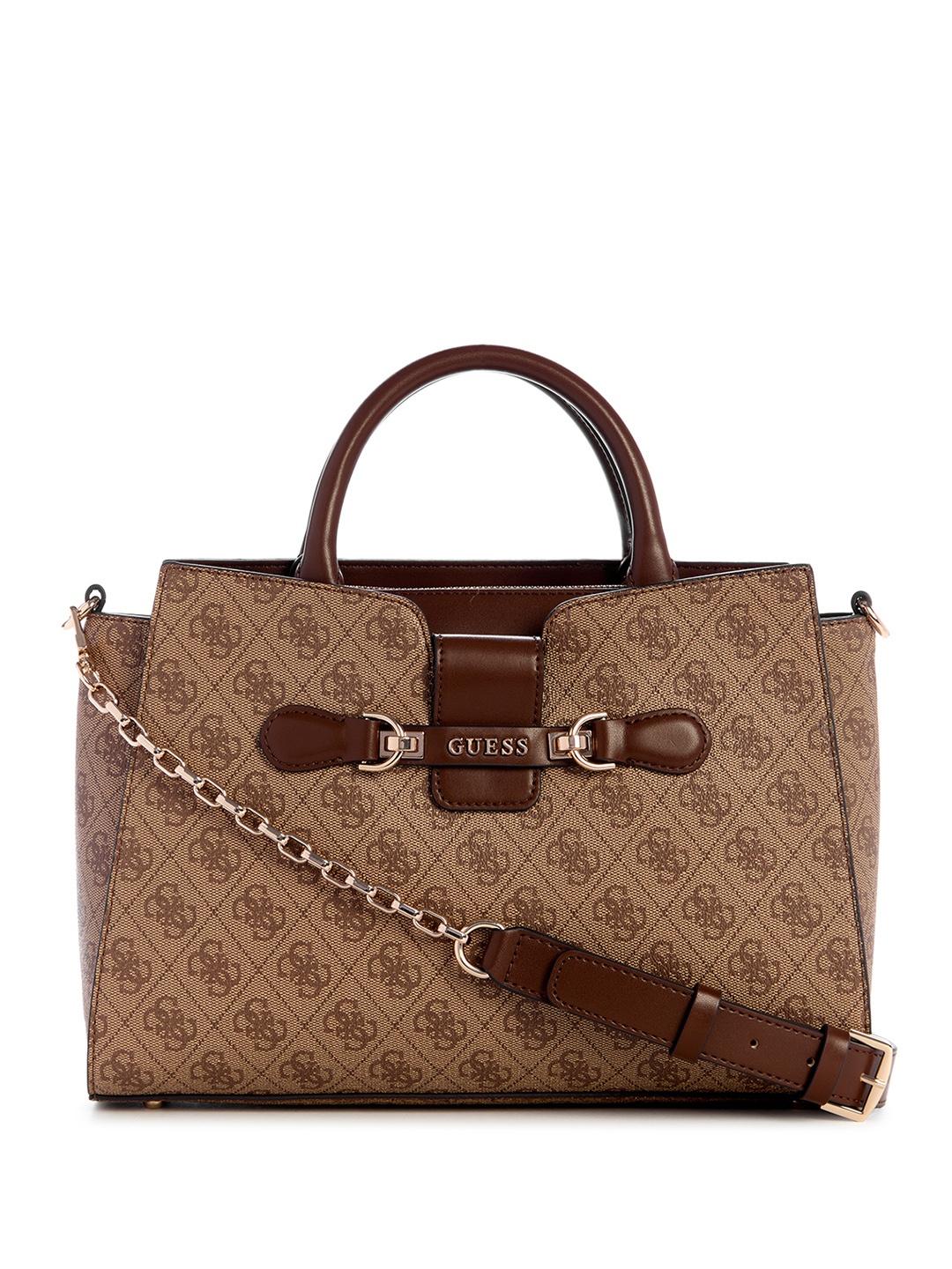 

GUESS Women Printed Structured Satchel, Brown