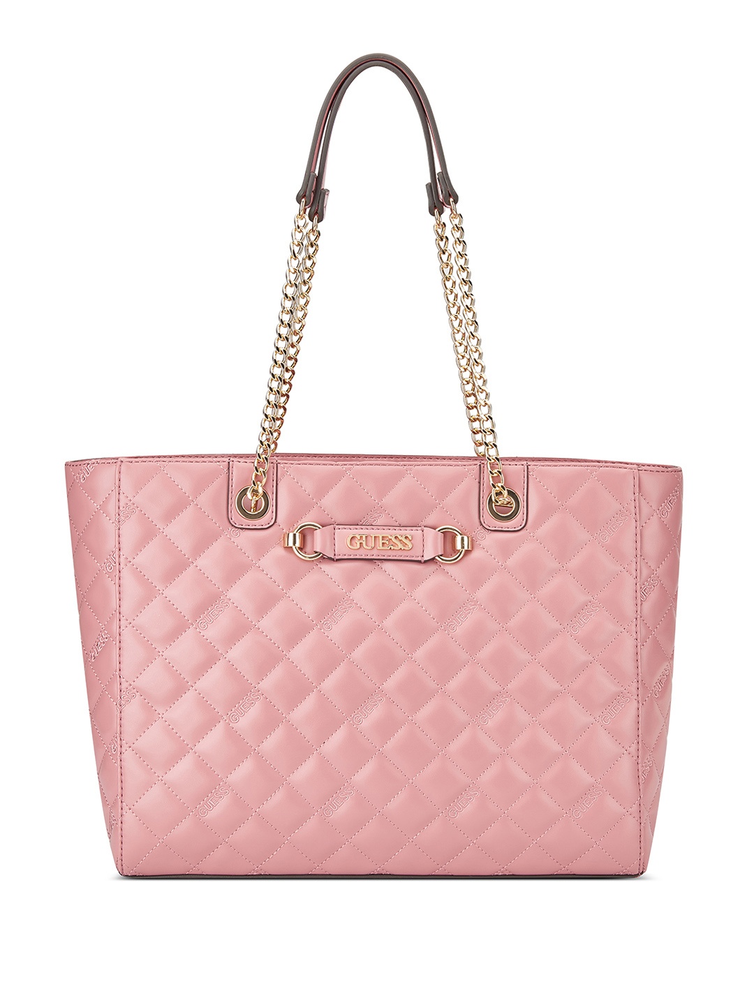 

GUESS Women Textured PU Structured Tote Bag with Quilted, Pink