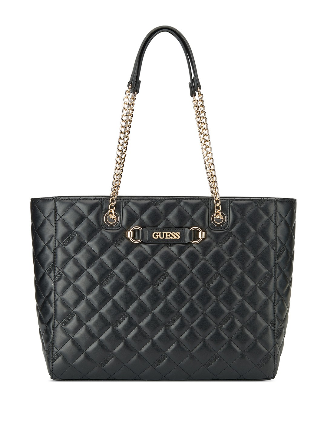 

GUESS Textured PU Shopper Tote Bag with Quilted, Black
