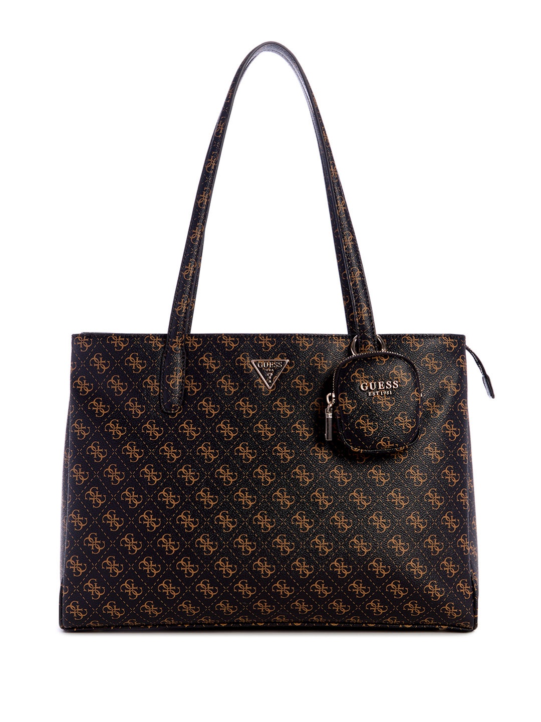 

GUESS Women Brand Logo Printed Structured Shoulder Bag With Pouch, Brown