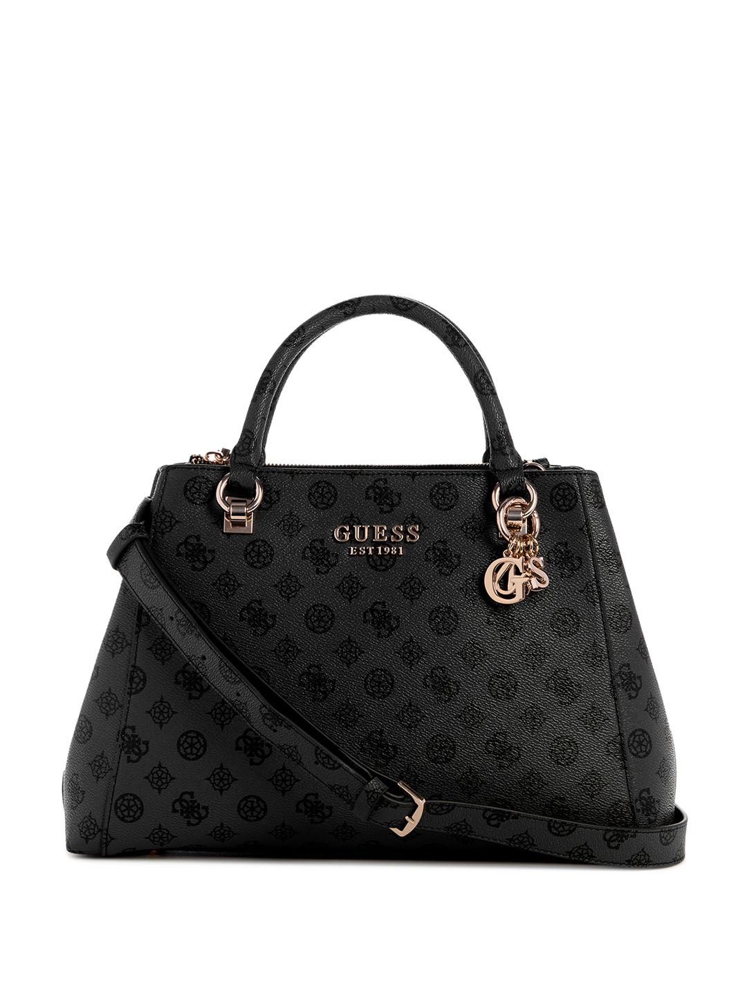 

GUESS Printed PU Swagger Satchel, Black