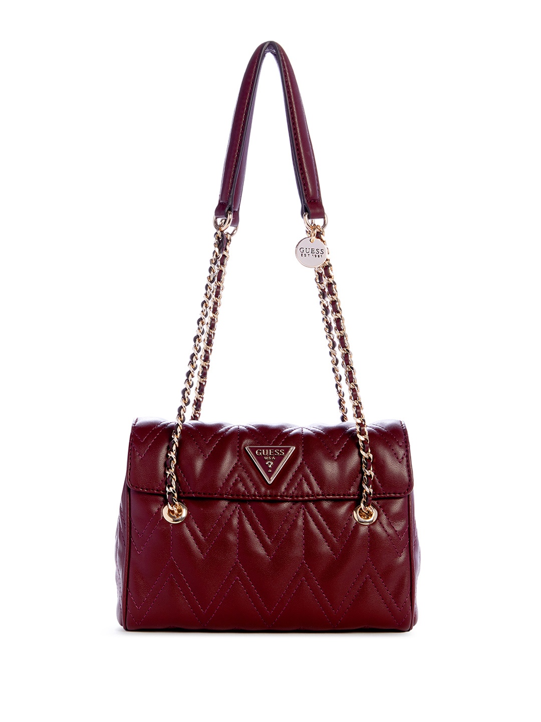 

GUESS Women Textured PU Structured Shoulder Bag with Quilted, Burgundy