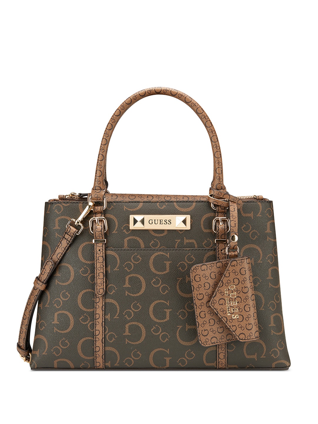 

GUESS Women Printed Structured Satchel, Brown