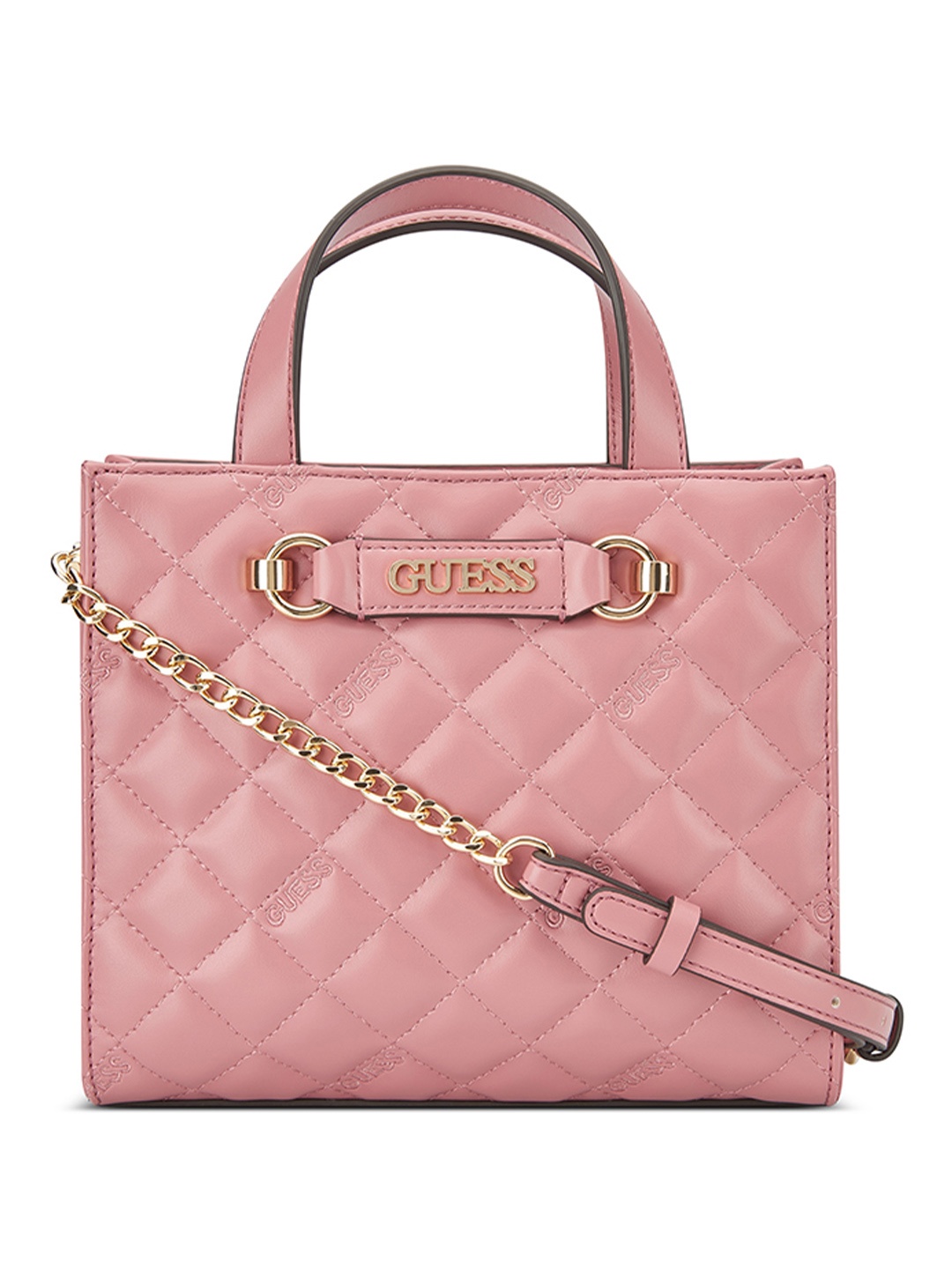 

GUESS Textured PU Structured Tote Bag with Quilted, Pink