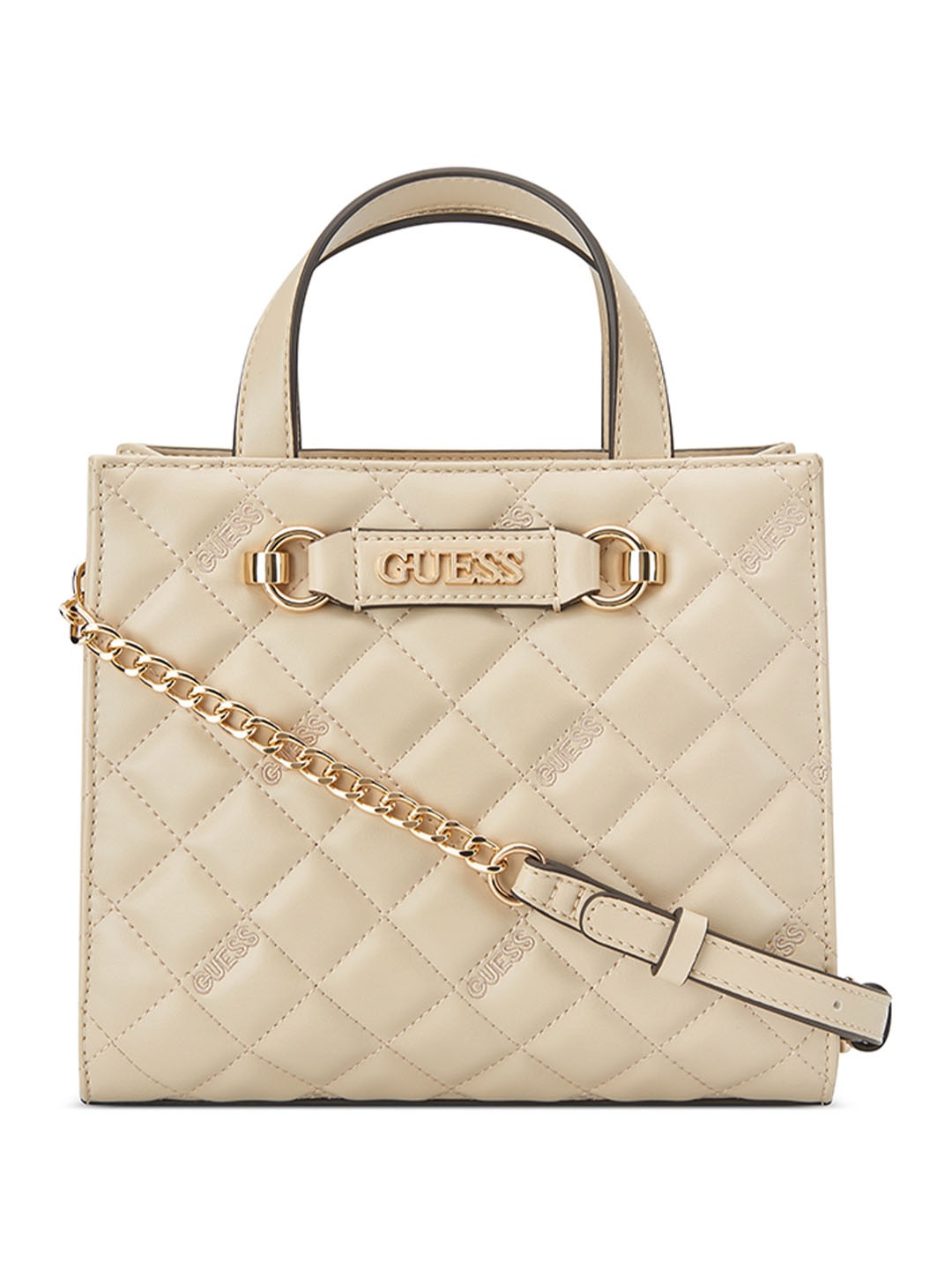 

GUESS Women Textured Structured Tote Bag with Quilted Details, Beige