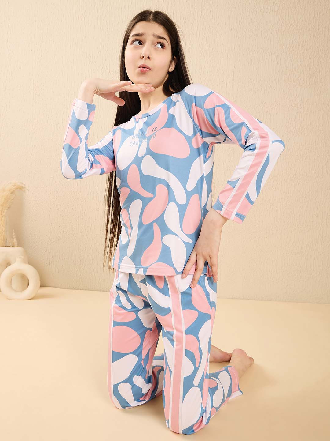 

Sweet Dreams Girls Abstract Printed Night suit, Blue