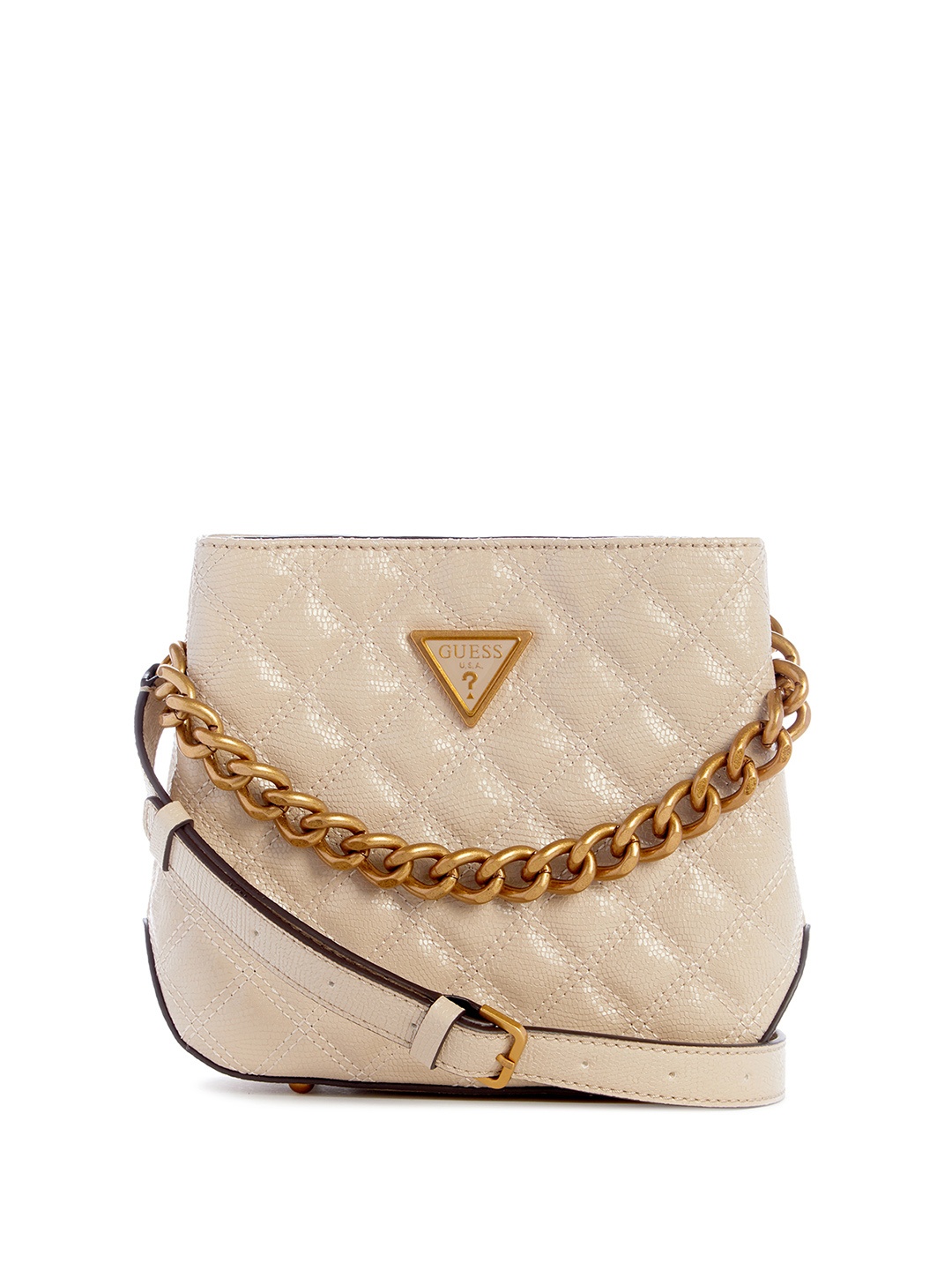 

GUESS Women Textured PU Bucket Shoulder Bag, Beige