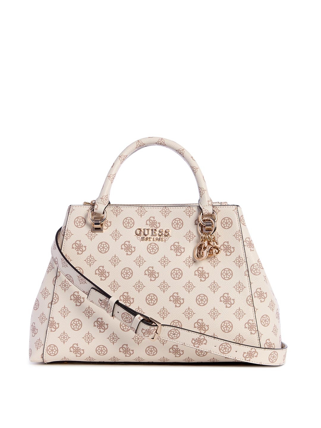 

GUESS Printed PU Swagger Satchel, Cream